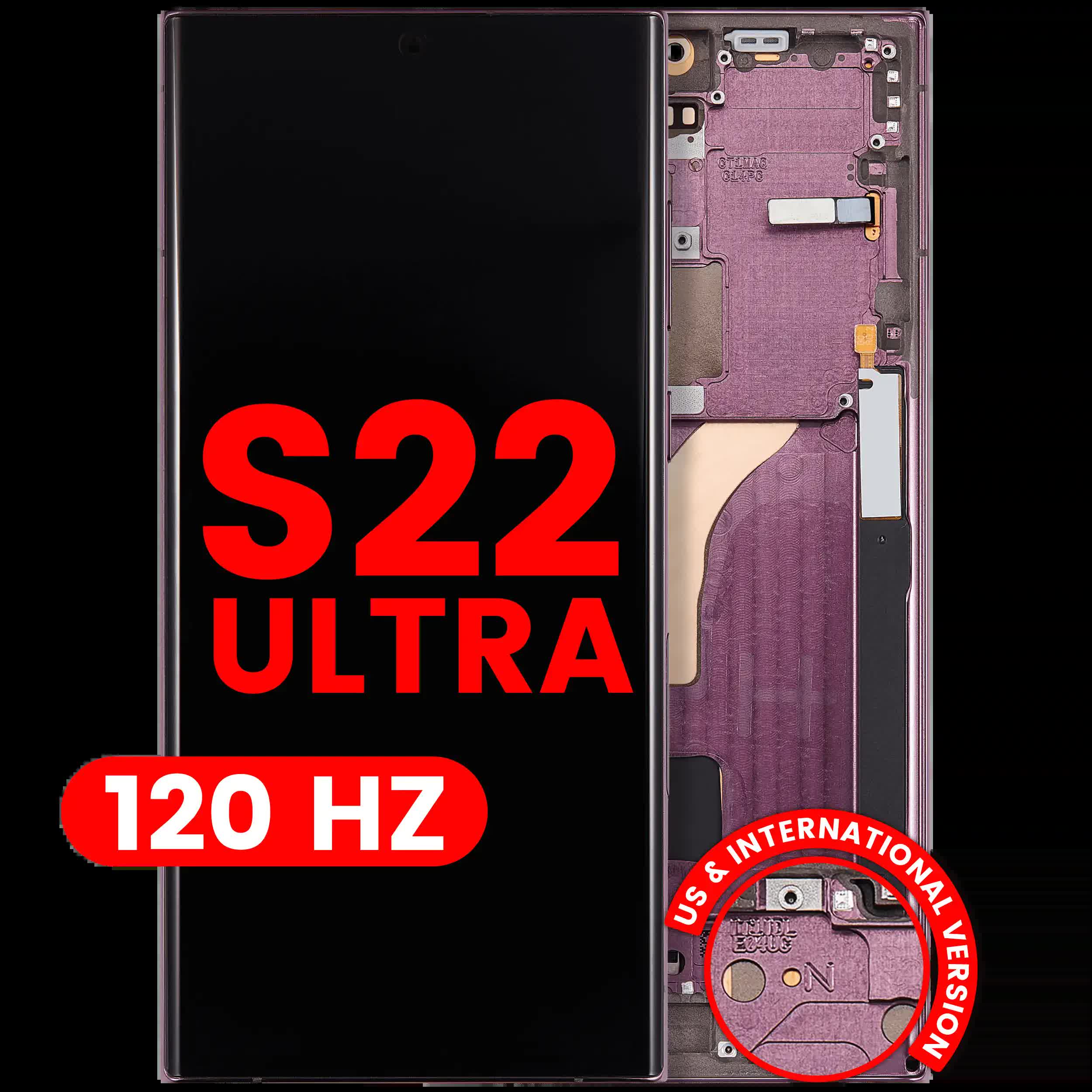OLED Display mit Rahmen für Samsung Galaxy S22 Ultra 5G (US & International Version) (Aftermarket Pro) (120Hz) (Burgundy)