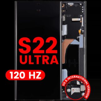 OLED Display mit Rahmen für Samsung Galaxy S22 Ultra 5G (US & International Version) (Aftermarket Pro) (120Hz) (Graphite / Sky Blue / Red)