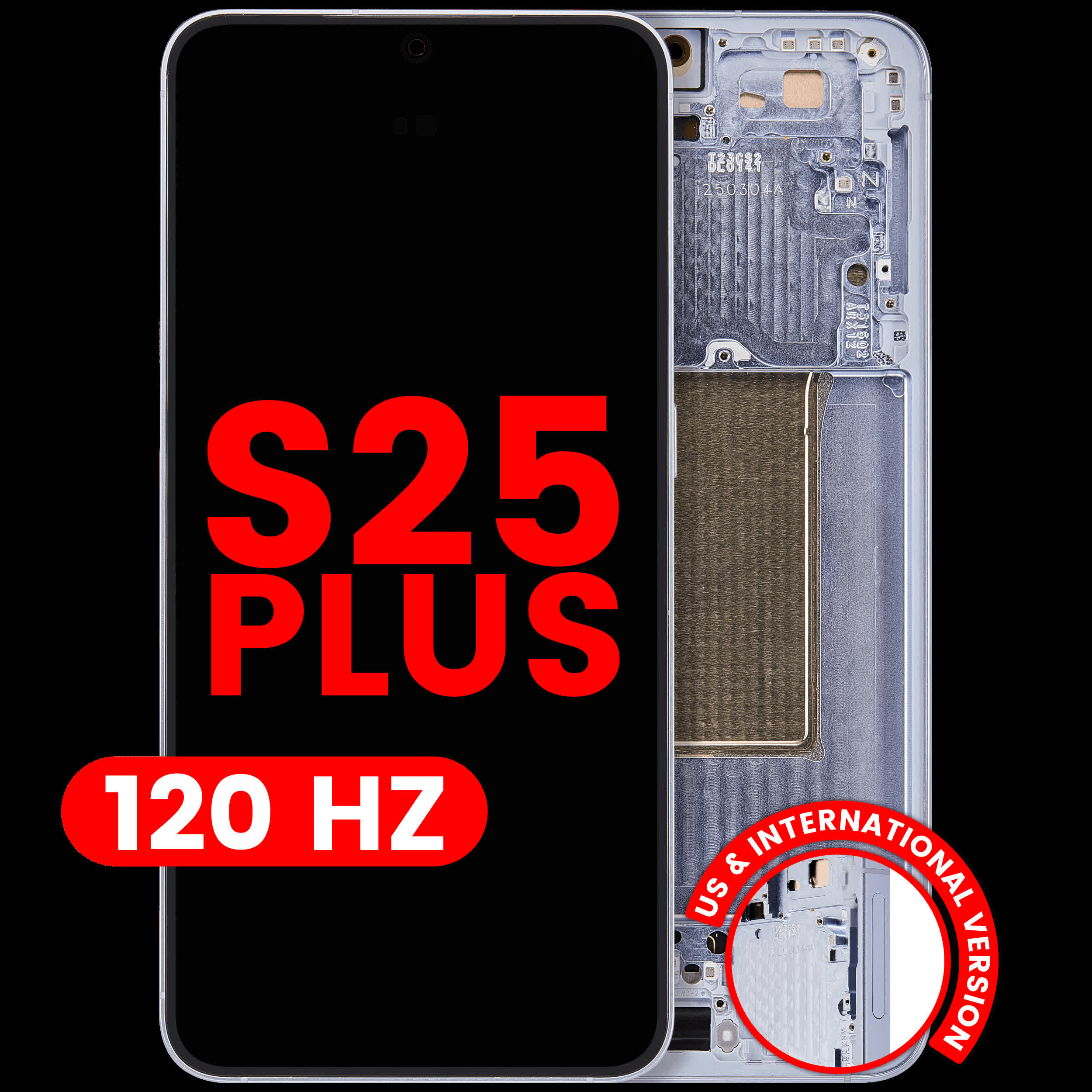 OLED Display mit Rahmen für Samsung Galaxy S25 Plus 5G (US & International Version) (Aftermarket Plus) (120Hz) (Icy Blue)