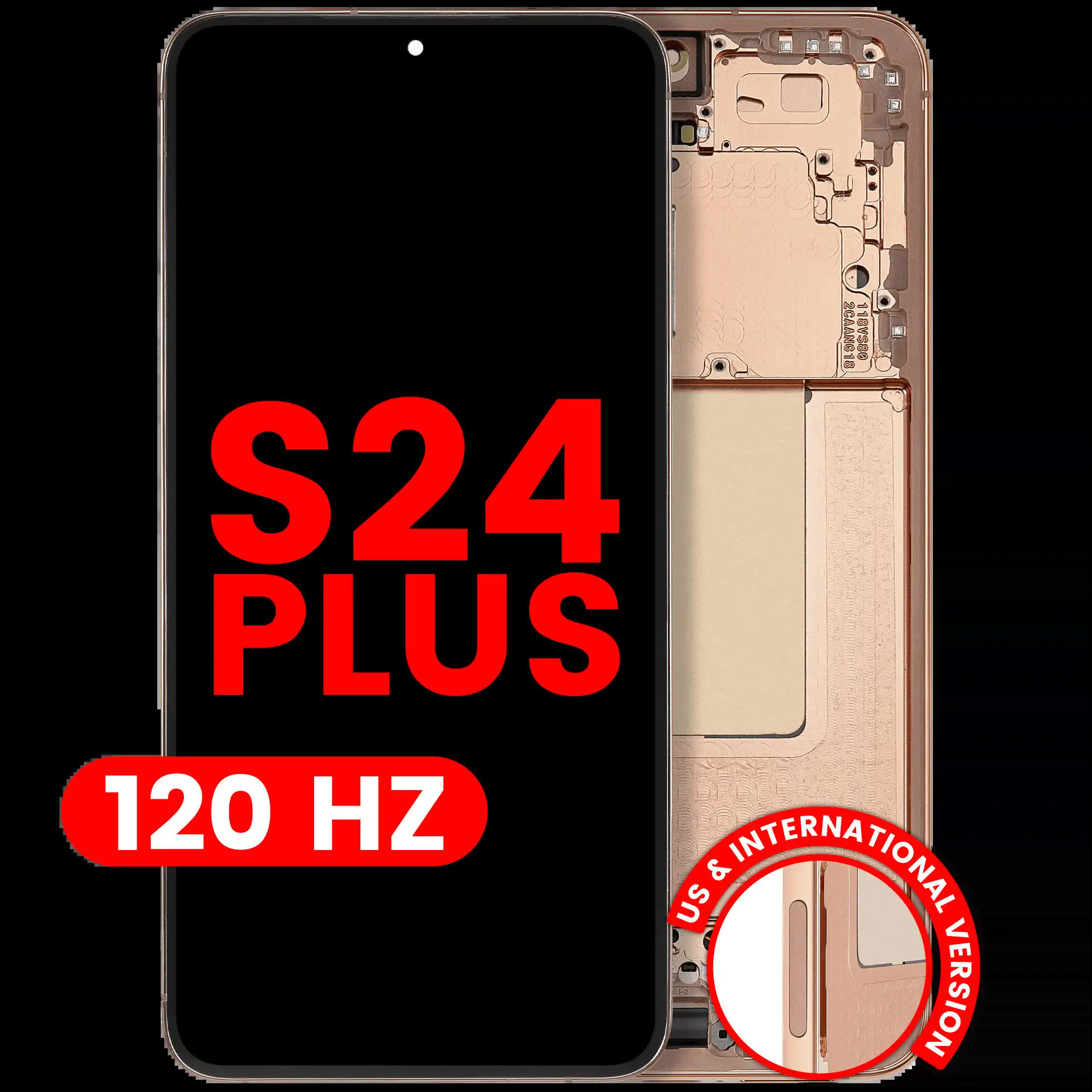 OLED Display mit Rahmen für Samsung Galaxy S24 Plus 5G (US & International Version) (Aftermarket Plus) (120Hz) (Sandstone Orange)