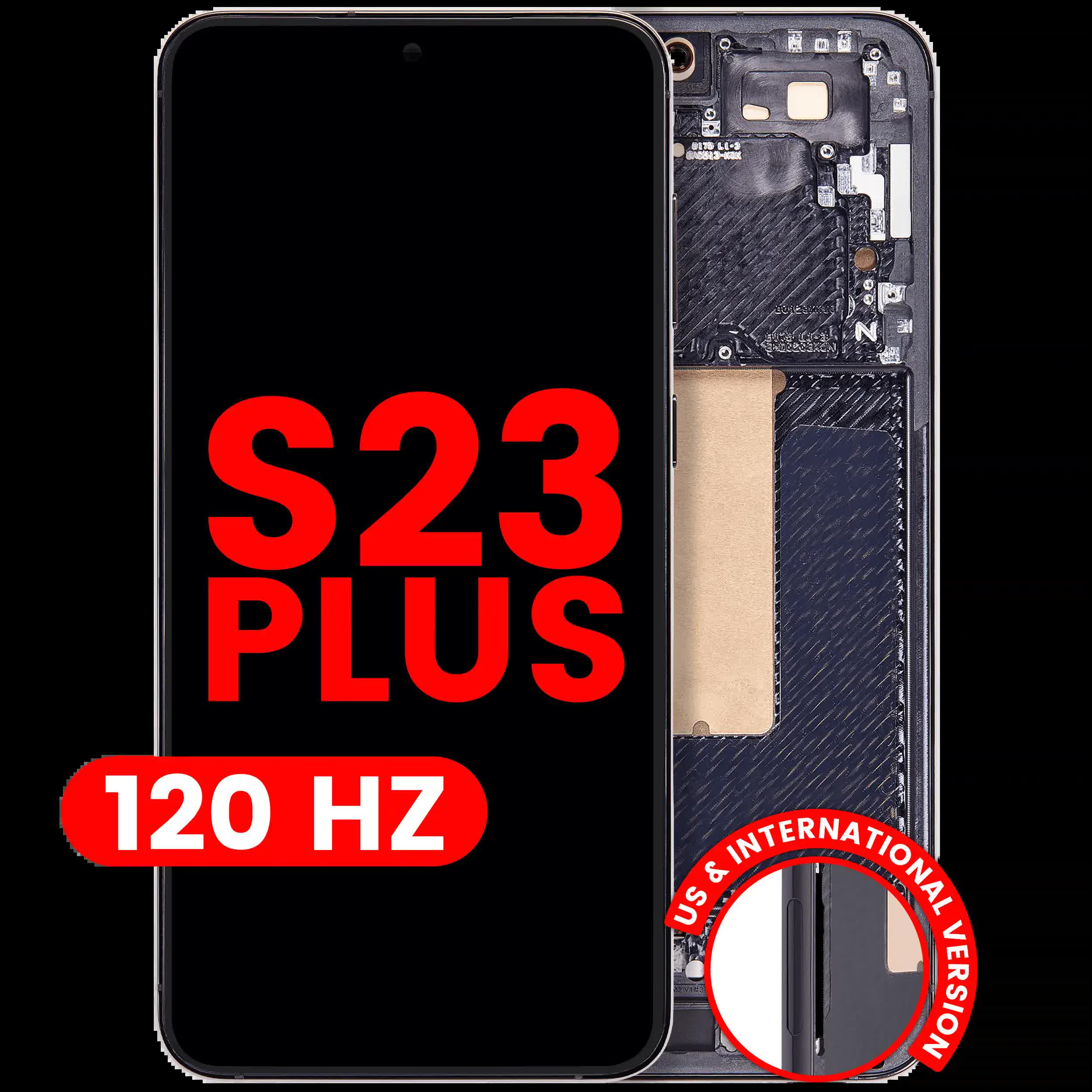OLED Display mit Rahmen für Samsung Galaxy S23 Plus (US & International) (Aftermarket Plus) (120Hz) (Phantom Black)