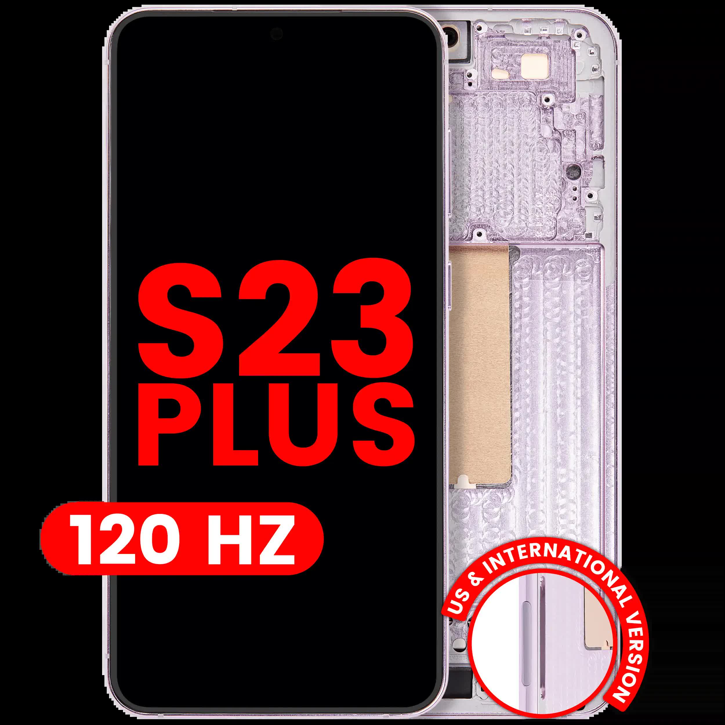 OLED Display mit Rahmen für Samsung Galaxy S23 Plus (US & International) (Aftermarket Plus) (120Hz) (Lavender)