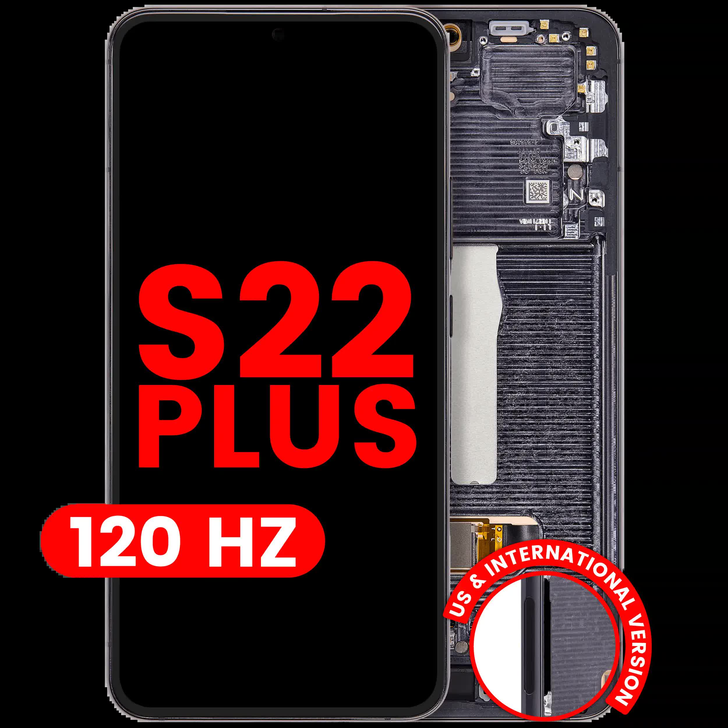 OLED Display mit Rahmen für Samsung Galaxy S22 Plus 5G (US & International Version) (Aftermarket Plus) (120Hz) (Phantom Black)