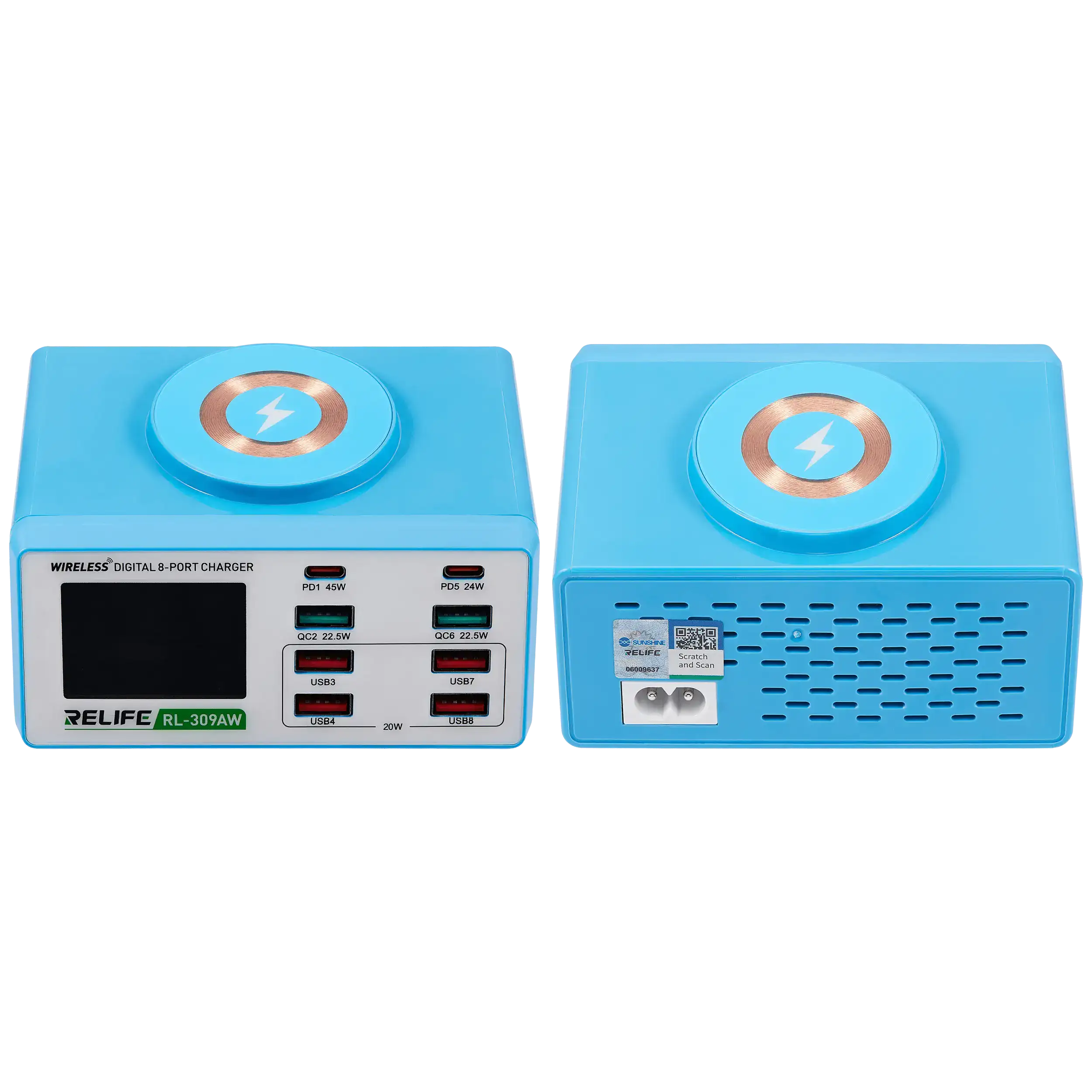 RL-309AW Wireless Digital Display 8-Port Charger 100W (Relife) – Bild 2
