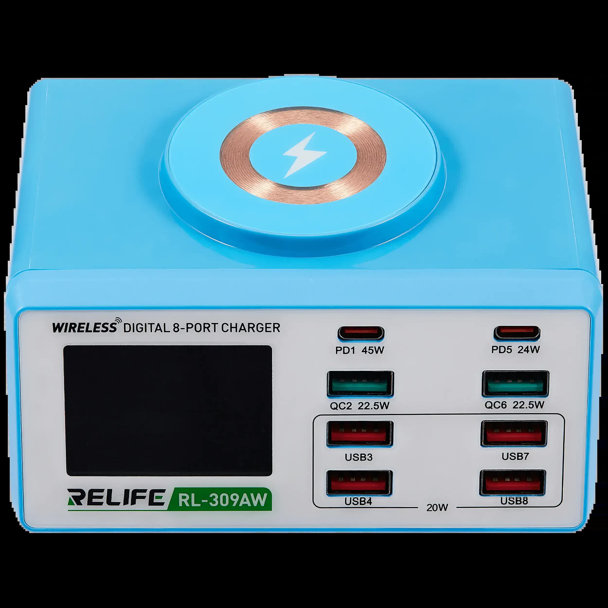 RL-309AW Wireless Digital Display 8-Port Charger 100W (Relife)