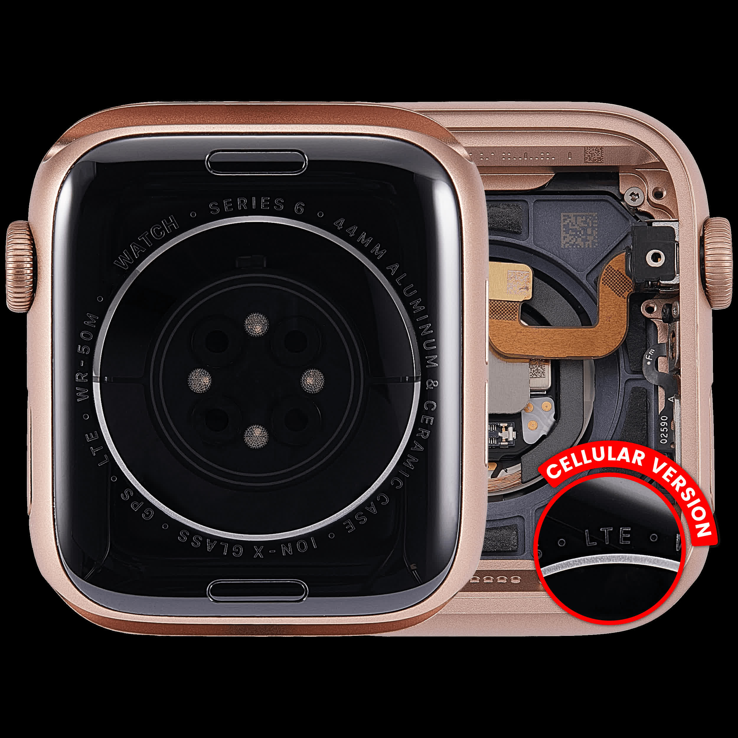 Gehäuse Baugruppe für Watch Series 6 (44MM) (ausgebautes Originalteil: Grade A) (Cellular Version) (Aluminium / Rose Gold)