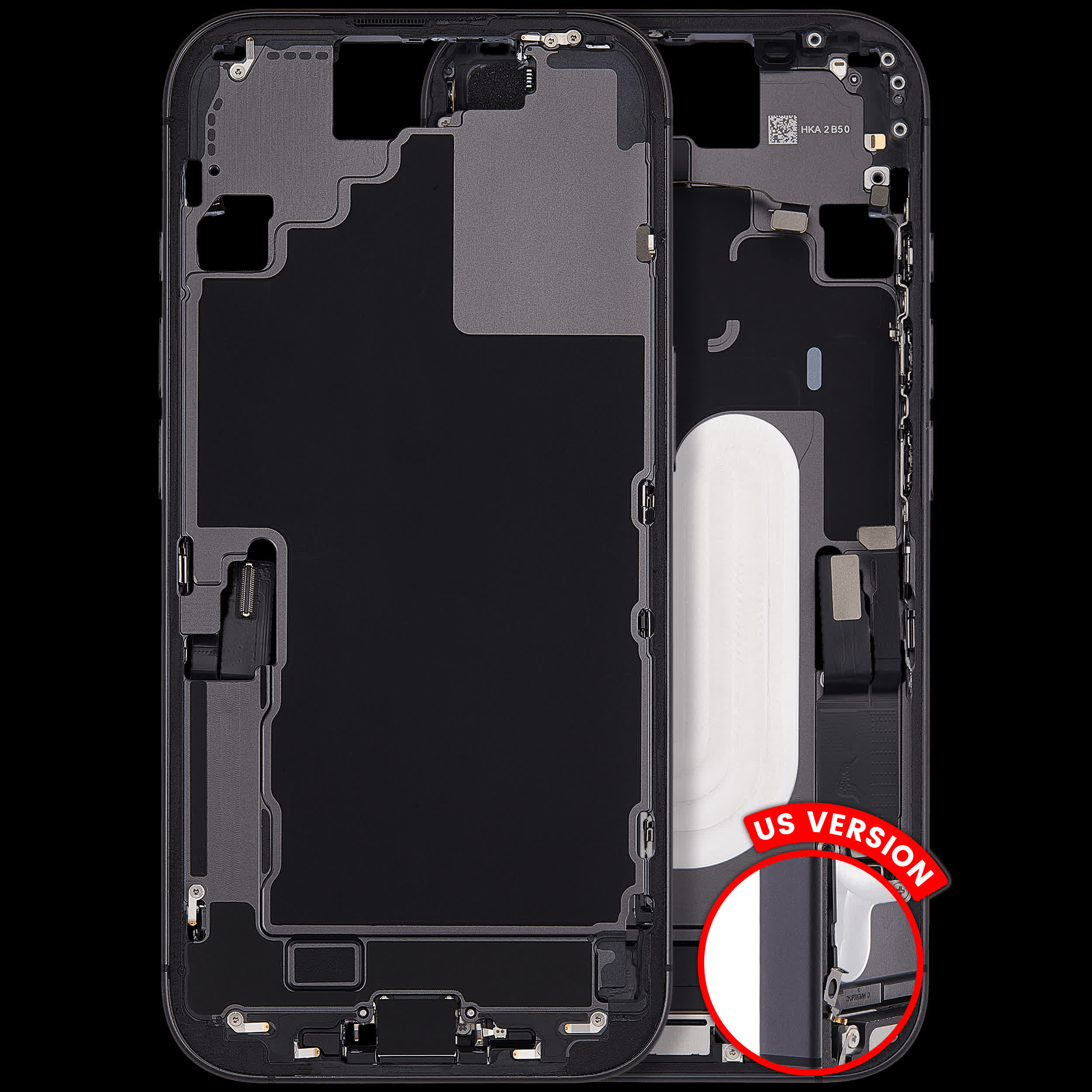 Mittelrahmen mit Ladebuchsen-Flex und Kleinteilen für iPhone 17 (US-Version) (ausgebautes Originalteil: Grade A) (Black (Schwarz))