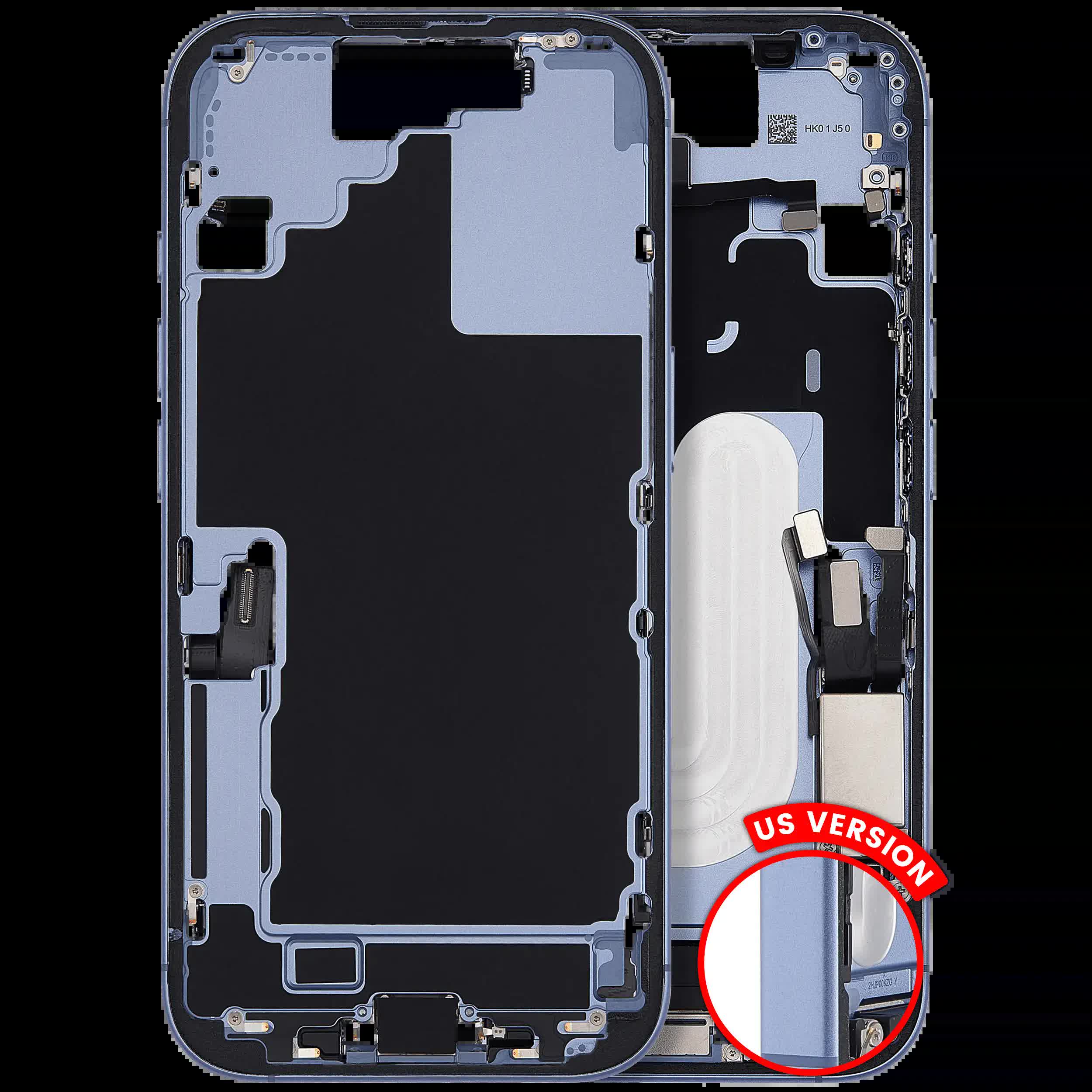 Mittelrahmen mit Ladebuchsen-Flex und Kleinteilen für iPhone 17 (US-Version) (ausgebautes Originalteil: Grade A) (Mist Blue)