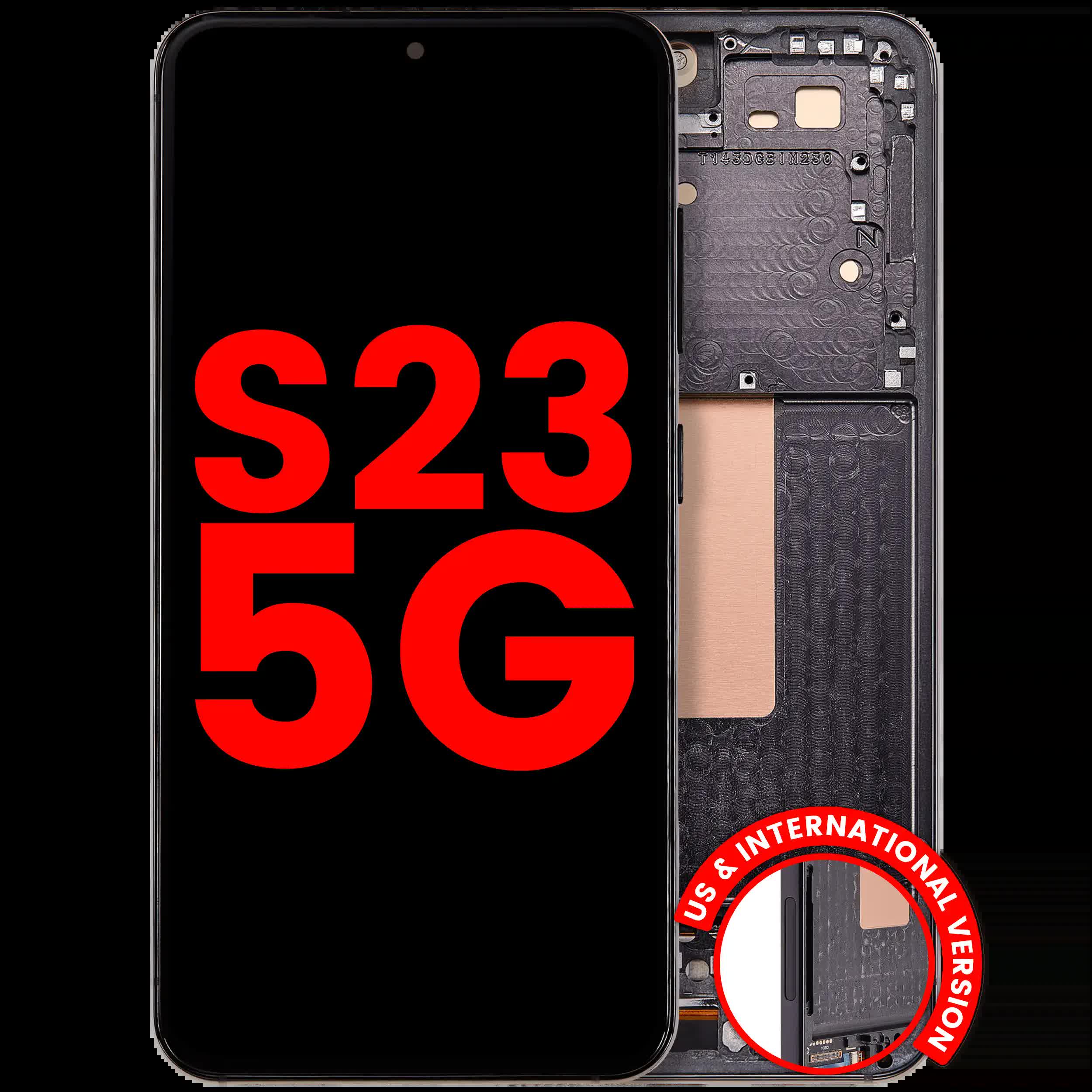 OLED Display mit Rahmen für Samsung Galaxy S23 5G (US & International) (Aftermarket Plus) (Phantom Black)
