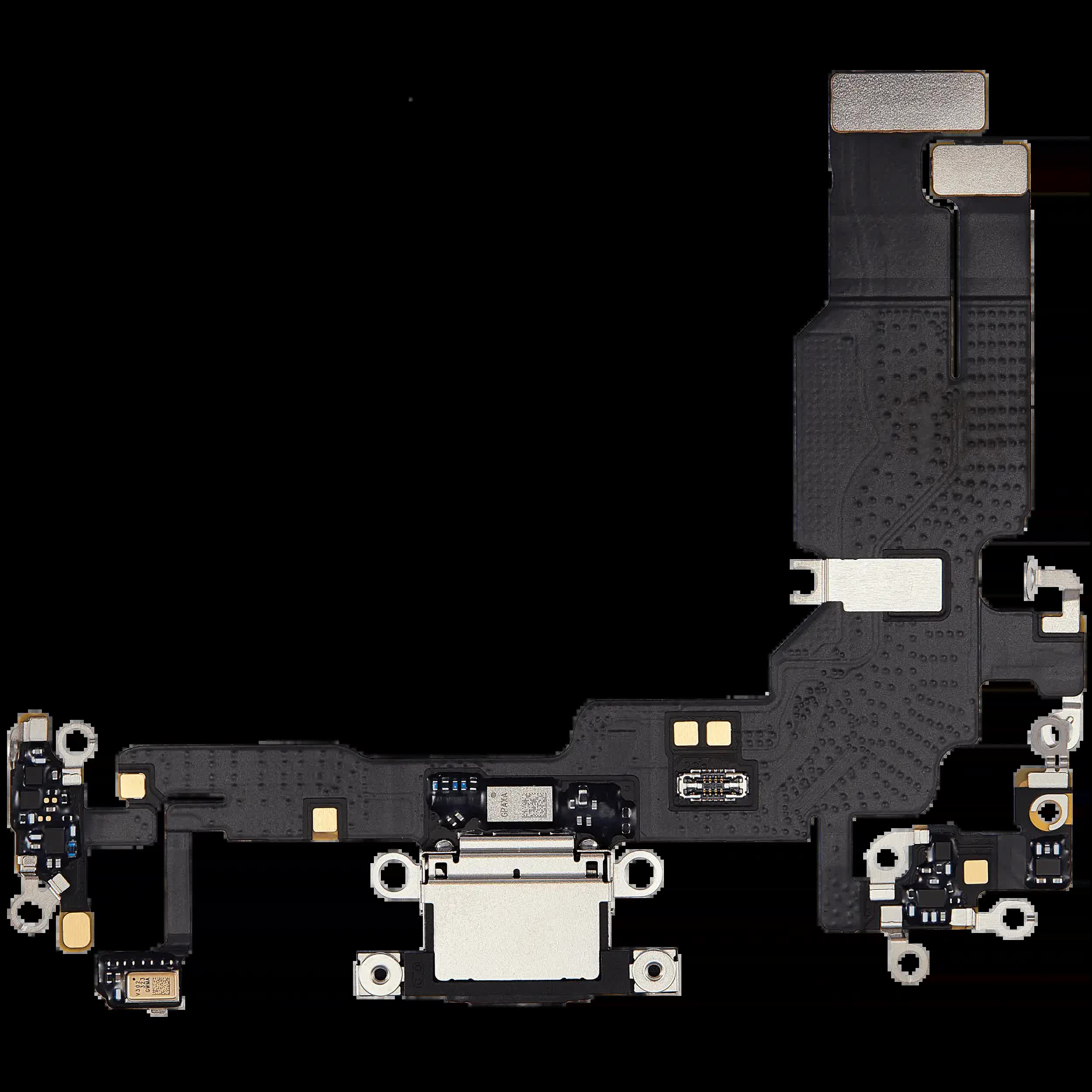 Ladebuchse Flexkabel für iPhone 15 (ausgebautes Originalteil) (Black (Schwarz))