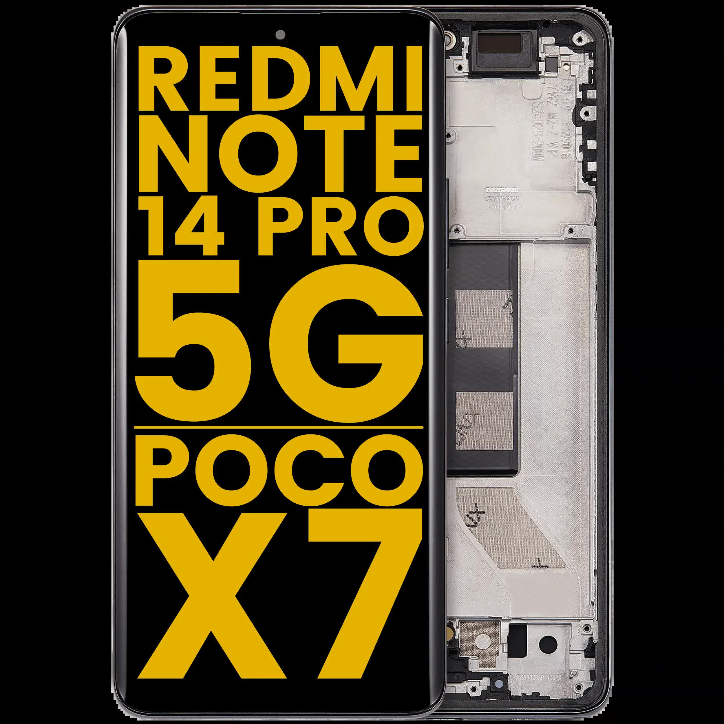 OLED Display mit Rahmen für Xiaomi Redmi Note 14 Pro 5G / Xiaomi Poco X7 (professionell aufgearbeitet) (Midnight Black (Schwarz))