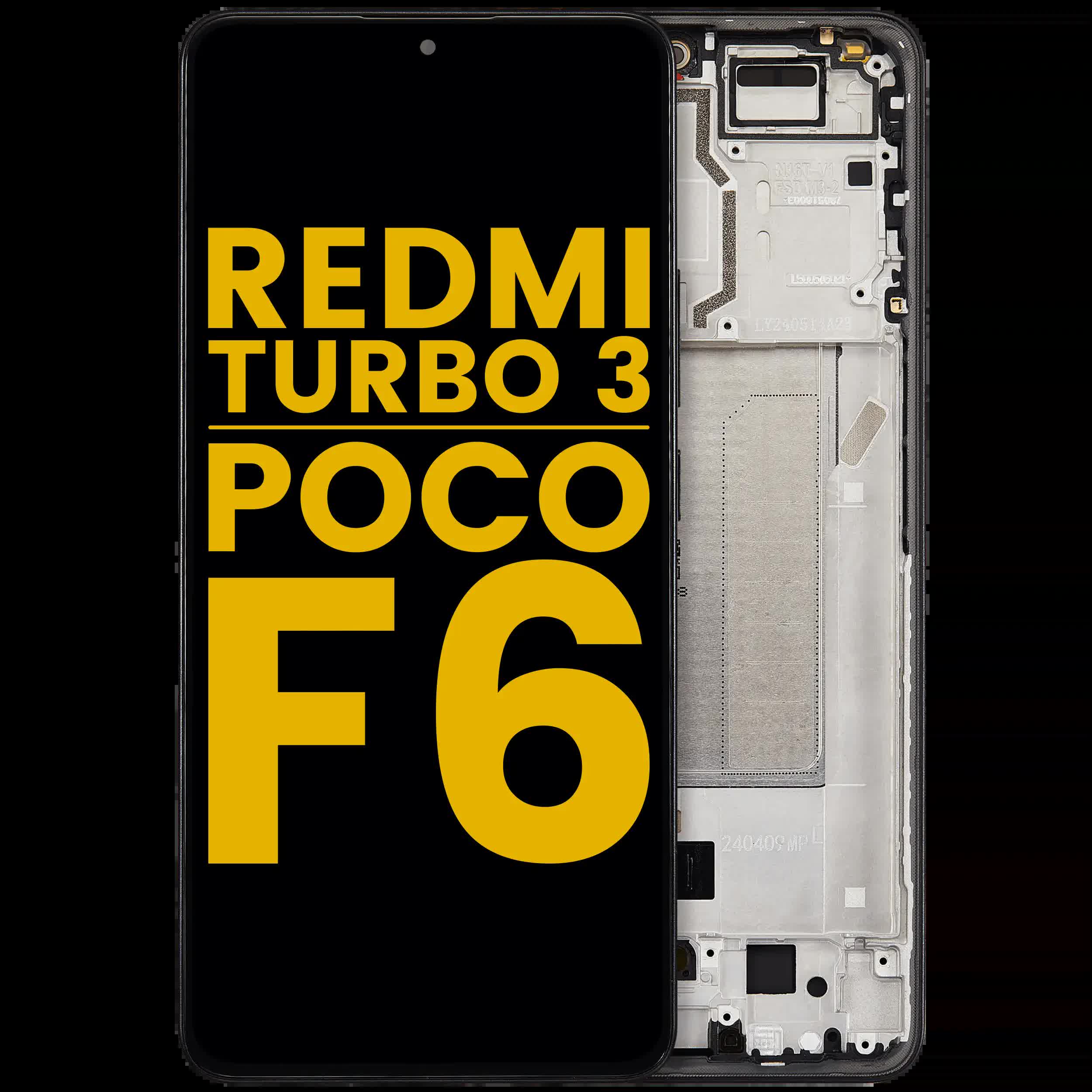 OLED Display mit Rahmen für Xiaomi Redmi Turbo 3 / Xiaomi Poco F6 (professionell aufgearbeitet) (Black (Schwarz))