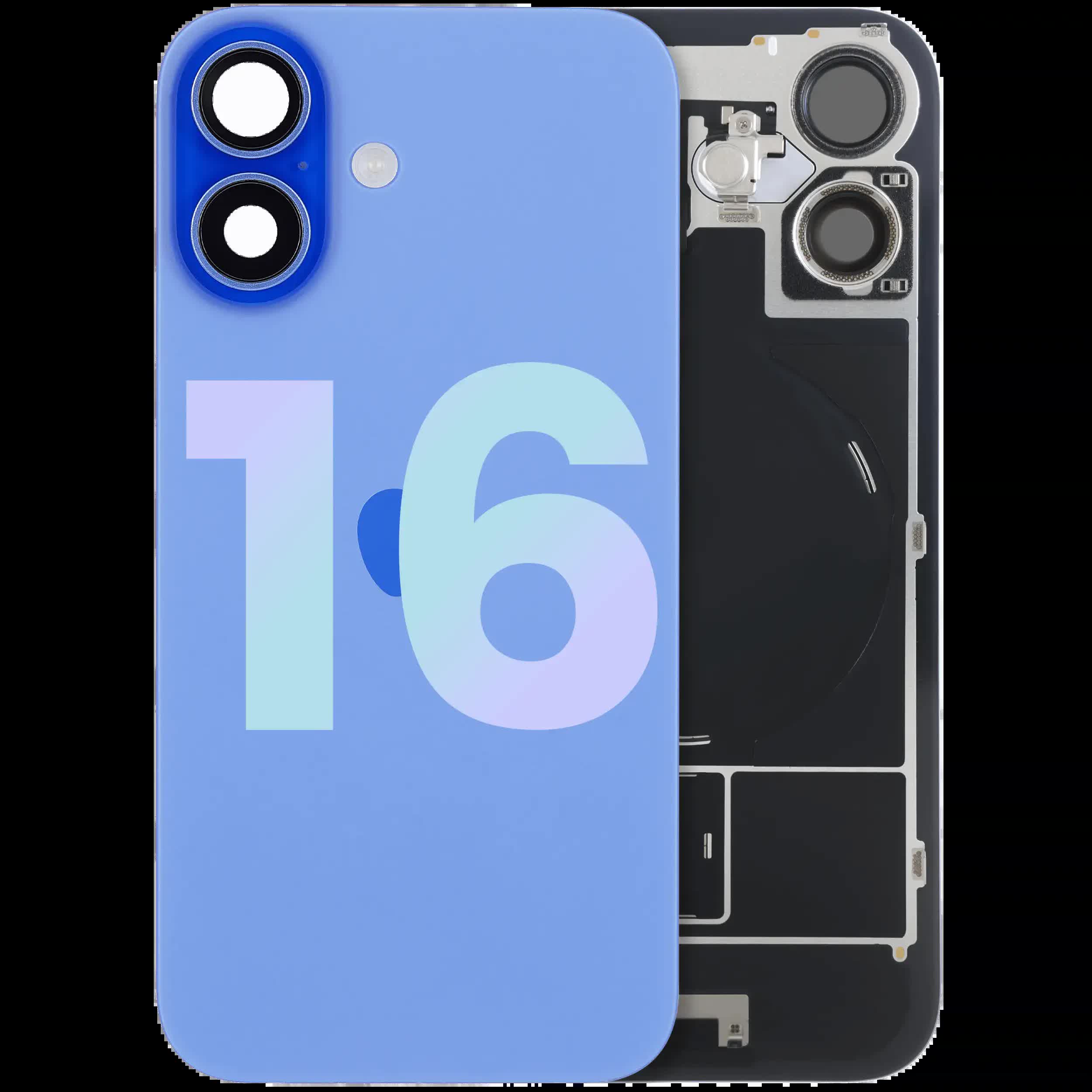 Rückglas mit MagSafe Magnet & NFC & Taschenlampen-Flexkabel für iPhone 16 (Service Pack) (Ultramarine)
