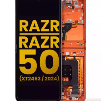 Main OLED Display mit Rahmen für Motorola Razr 2024 / Razr 50 (XT2453 / 2024) (professionell aufgearbeitet) (Spritz Orange)