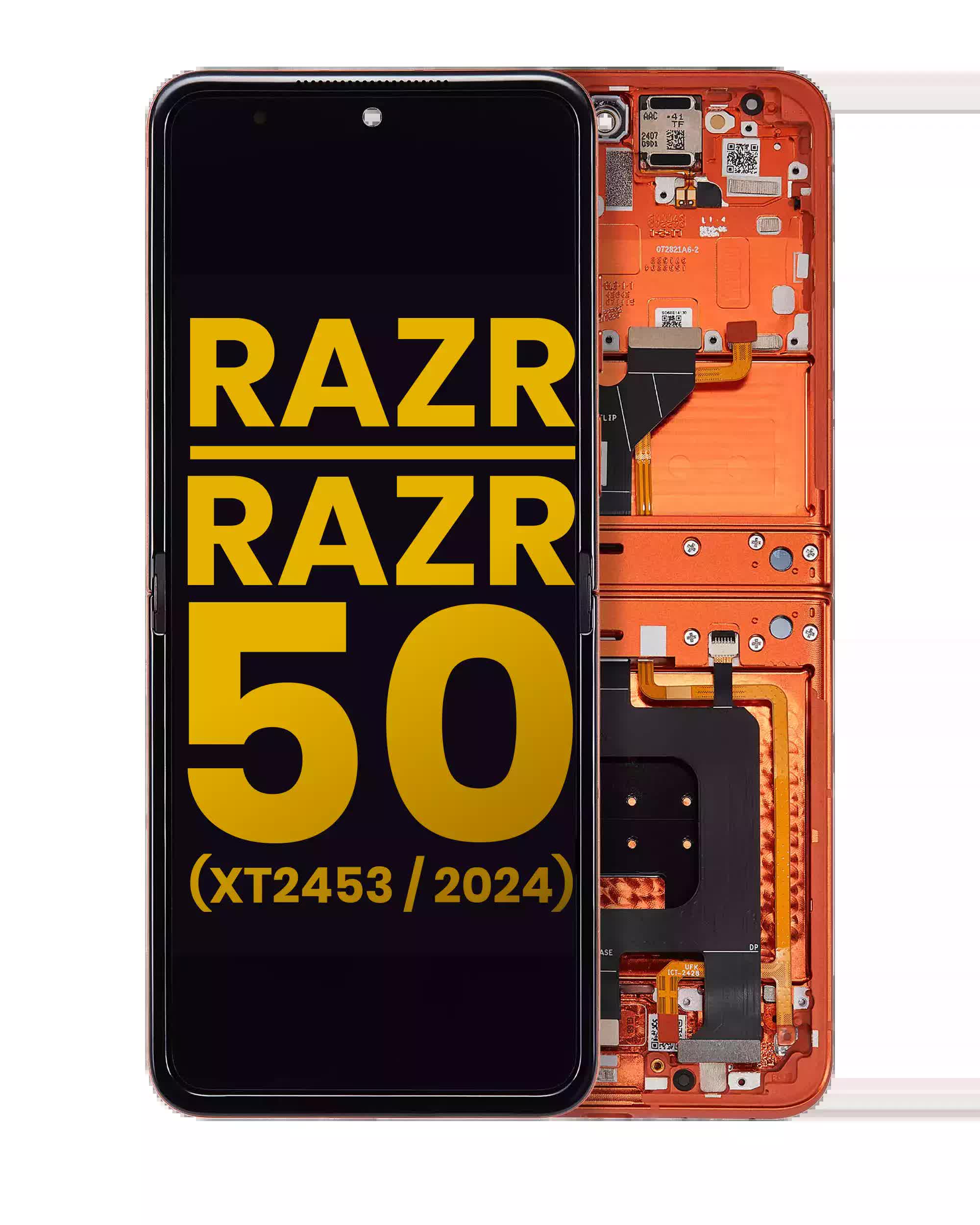 Main OLED Display mit Rahmen für Motorola Razr 2024 / Razr 50 (XT2453 / 2024) (professionell aufgearbeitet) (Spritz Orange)