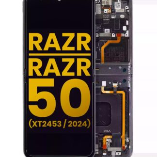 Main OLED Display mit Rahmen für Motorola Razr 2024 / Razr 50 (XT2453 / 2024) (professionell aufgearbeitet) (Koala Grey)