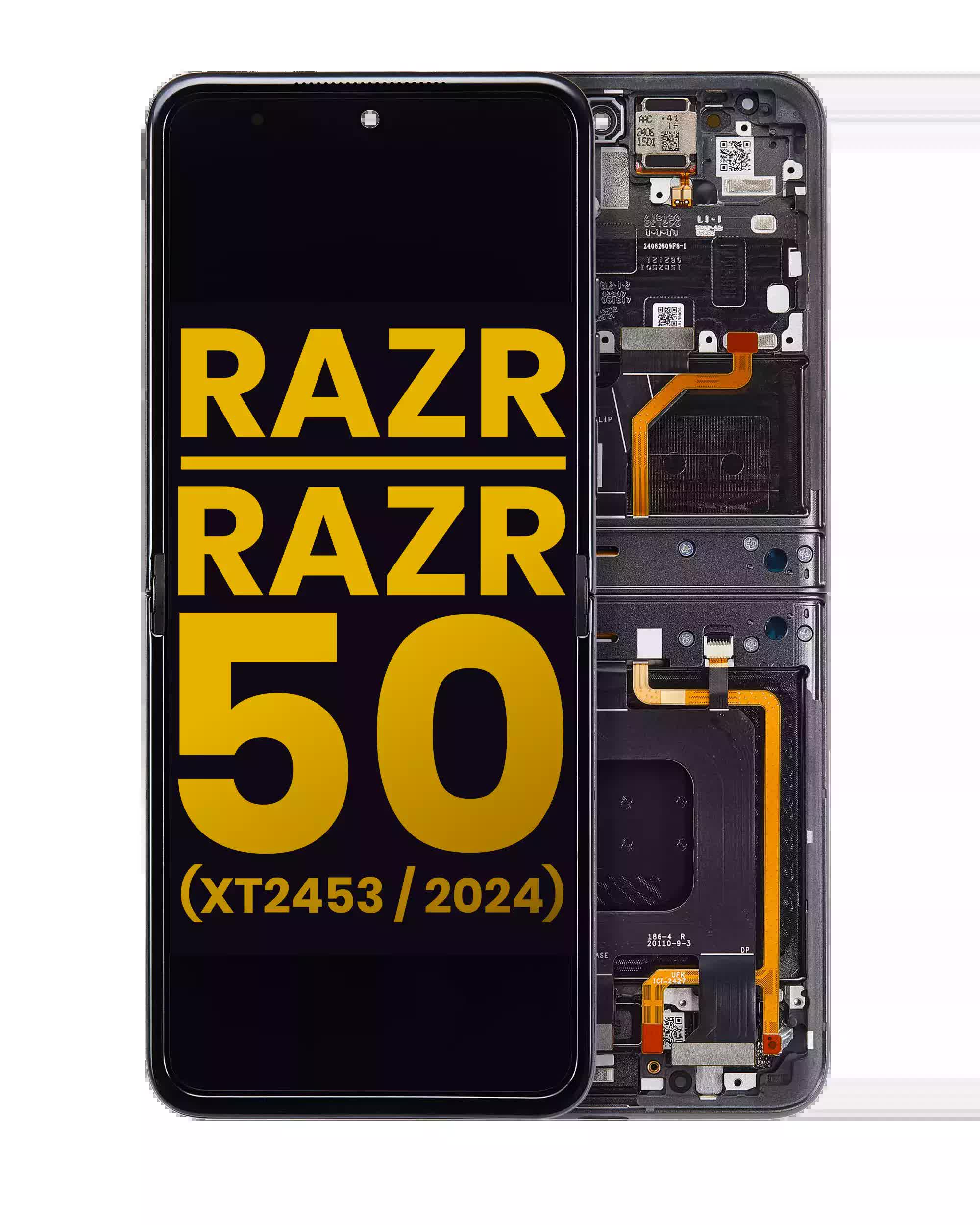 Main OLED Display mit Rahmen für Motorola Razr 2024 / Razr 50 (XT2453 / 2024) (professionell aufgearbeitet) (Koala Grey)