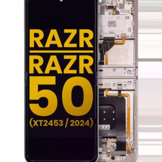 Main OLED Display mit Rahmen für Motorola Razr 2024 / Razr 50 (XT2453 / 2024) (professionell aufgearbeitet) (Beach Sand)