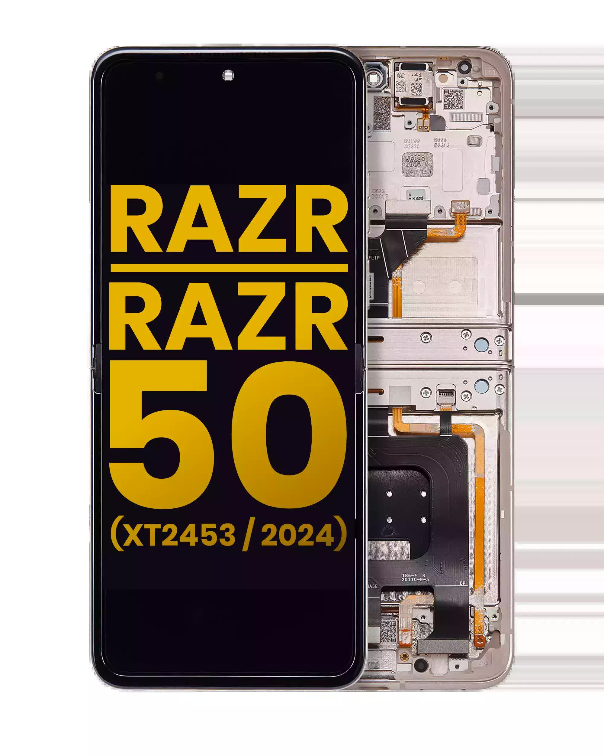Main OLED Display mit Rahmen für Motorola Razr 2024 / Razr 50 (XT2453 / 2024) (professionell aufgearbeitet) (Beach Sand)