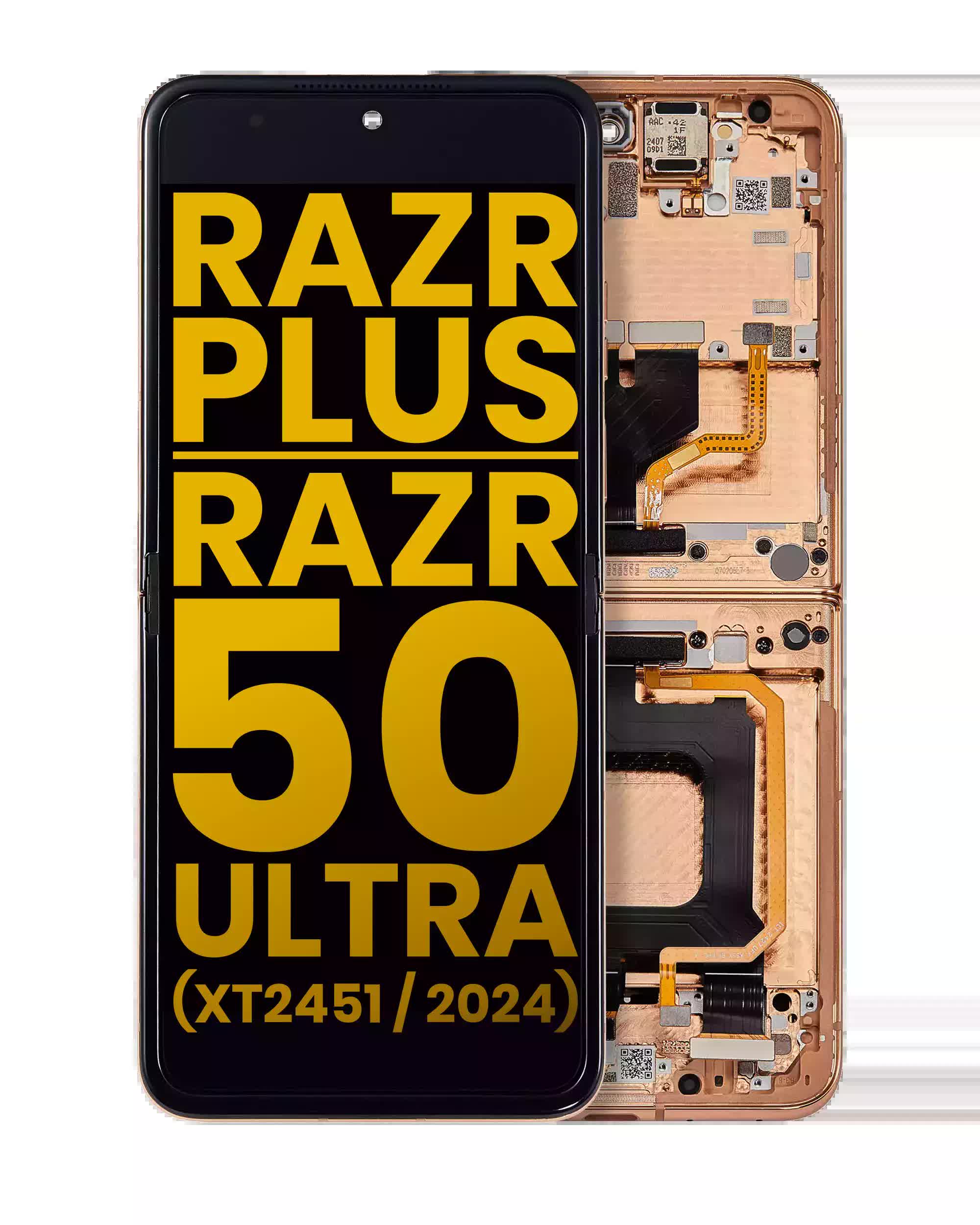 Inner OLED Display mit Rahmen für Motorola Razr Plus 2024 / Razr 50 Ultra (XT2451 / 2024) / Razr Plus 2025 (XT2557) (professionell aufgearbeitet) (Peach Fuzz)