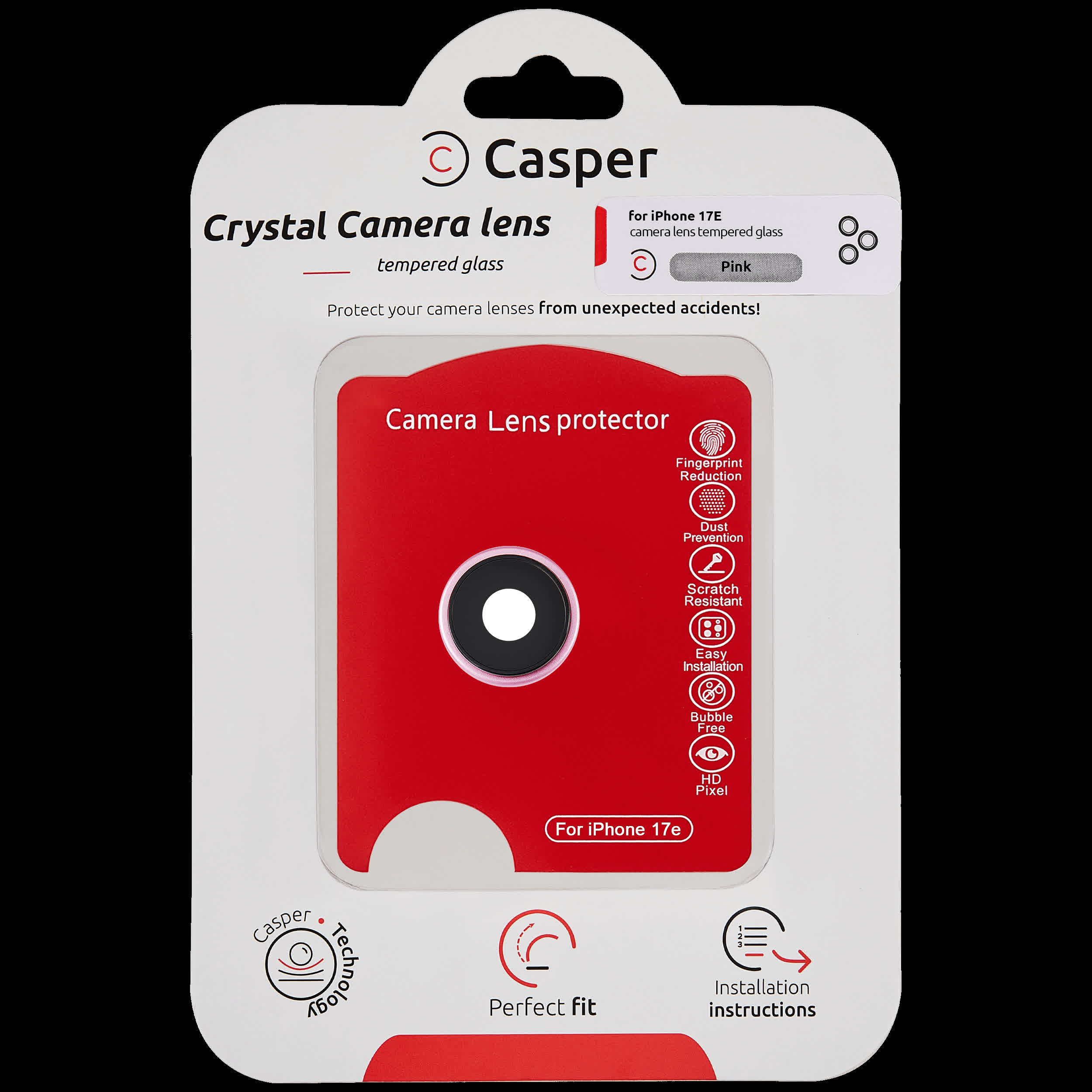 Casper Kameraglas Protector für iPhone 17E (Pink (Rosa)) (Clear (Transparent))