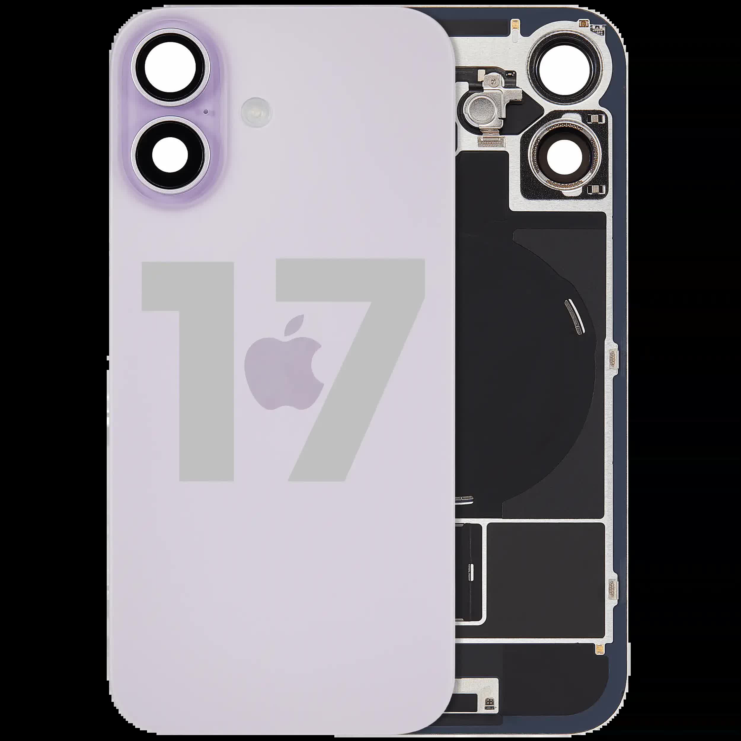 Rückglas mit MagSafe Magnet & NFC & Taschenlampen-Flexkabel für iPhone 17 (ausgebautes Originalteil: Grade B) (Lavender)
