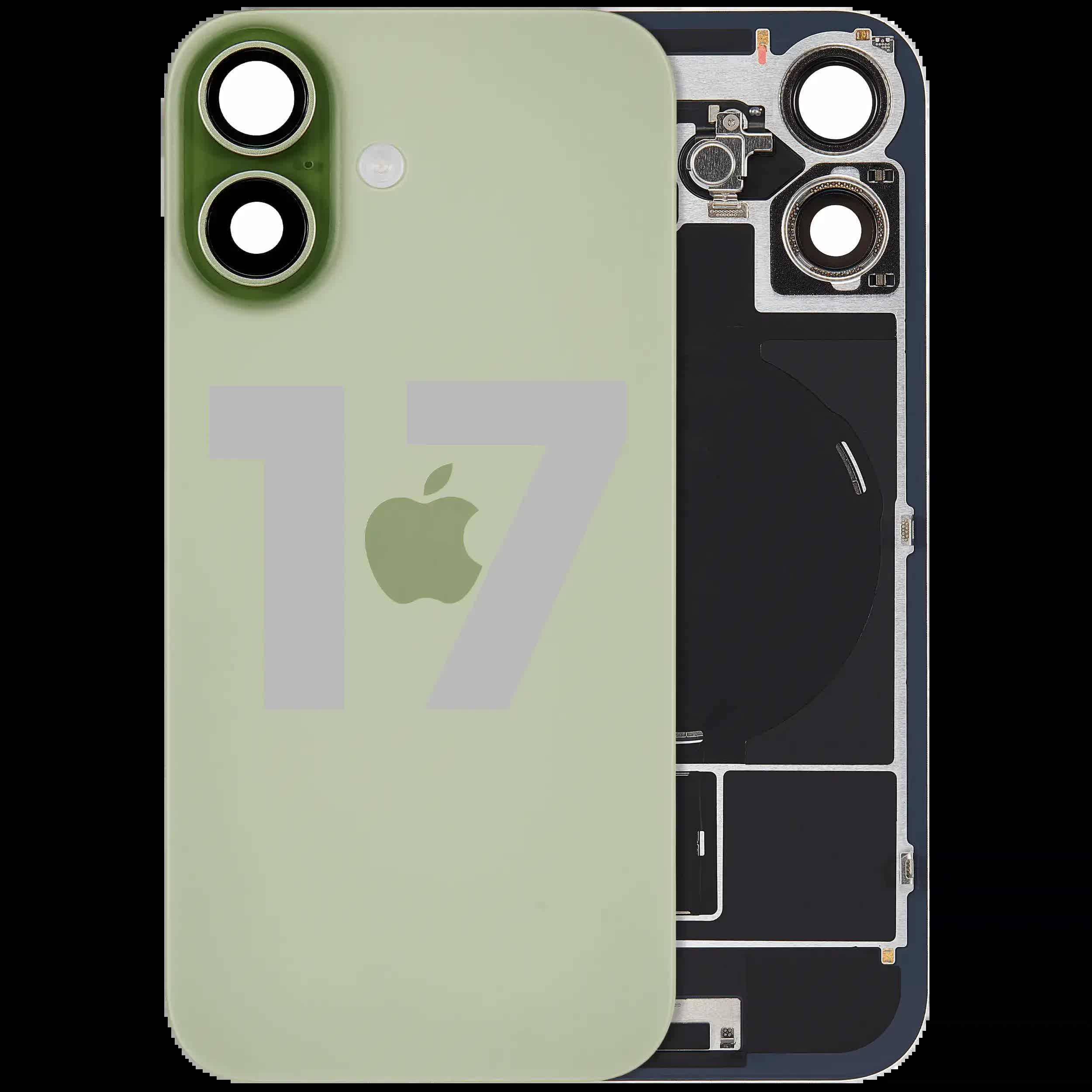 Rückglas mit MagSafe Magnet & NFC & Taschenlampen-Flexkabel für iPhone 17 (ausgebautes Originalteil: Grade B) (Sage)
