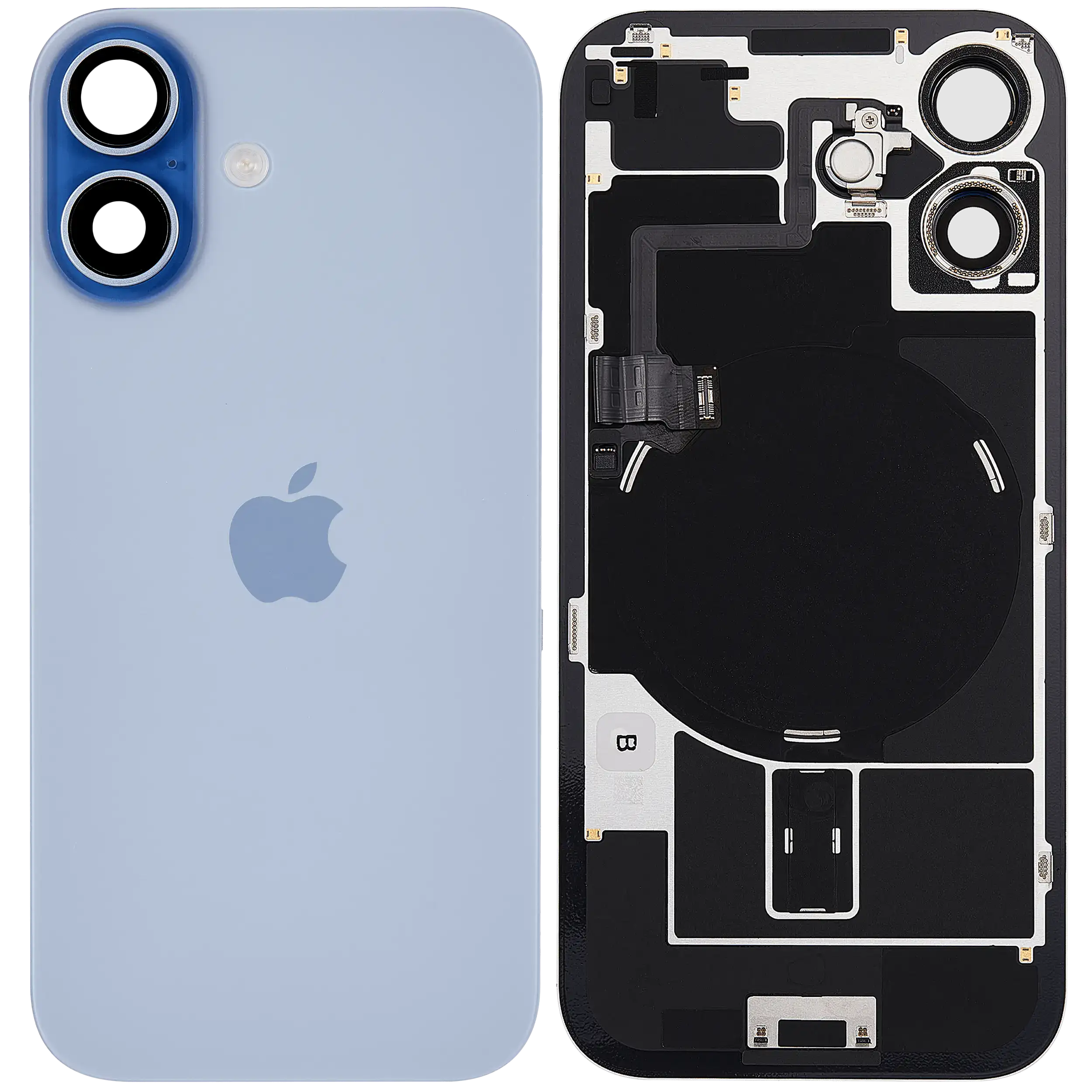 Rückglas mit MagSafe Magnet & NFC & Taschenlampen-Flexkabel für iPhone 17 (ausgebautes Originalteil: Grade B) (Mist Blue) – Bild 2