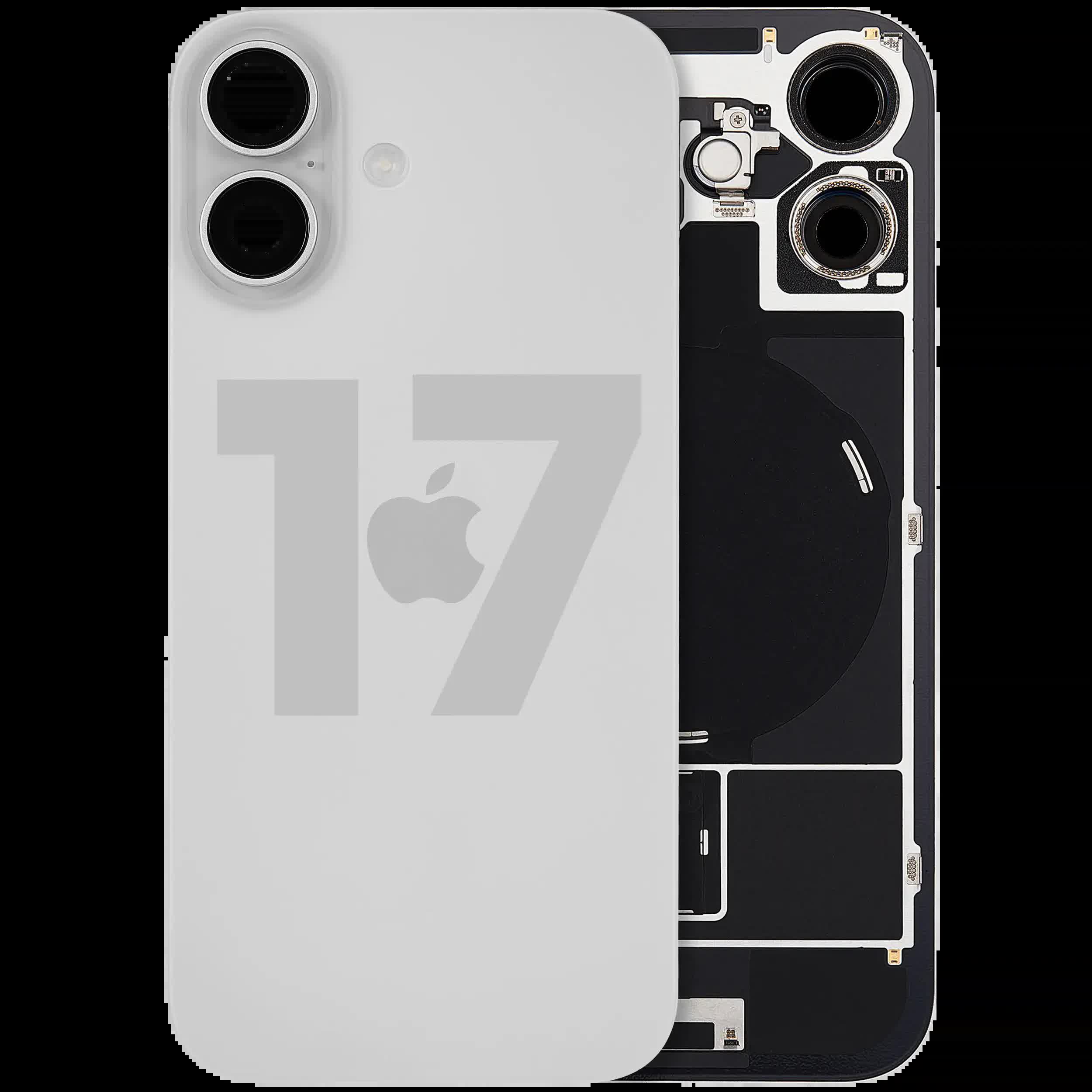 Rückglas mit MagSafe Magnet & NFC & Taschenlampen-Flexkabel für iPhone 17 (ausgebautes Originalteil: Grade C) (White (Weiß))
