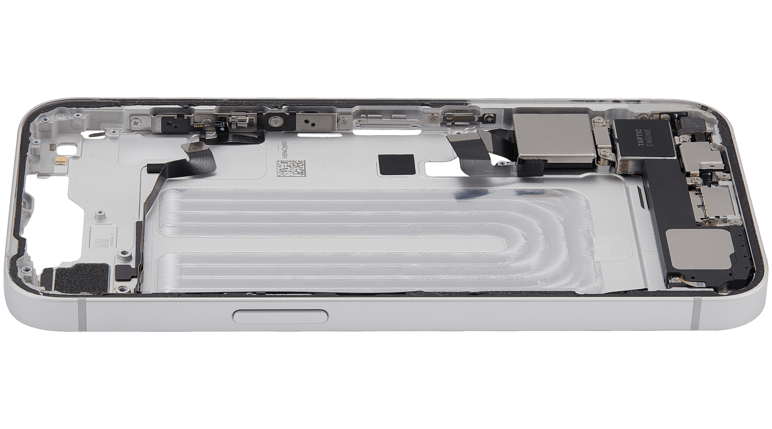 Mittelrahmen mit Ladebuchsen-Flex und Kleinteilen für iPhone 16e / 17e (US-Version) (ausgebautes Originalteil: Grade B) (White (Weiß)) – Bild 2