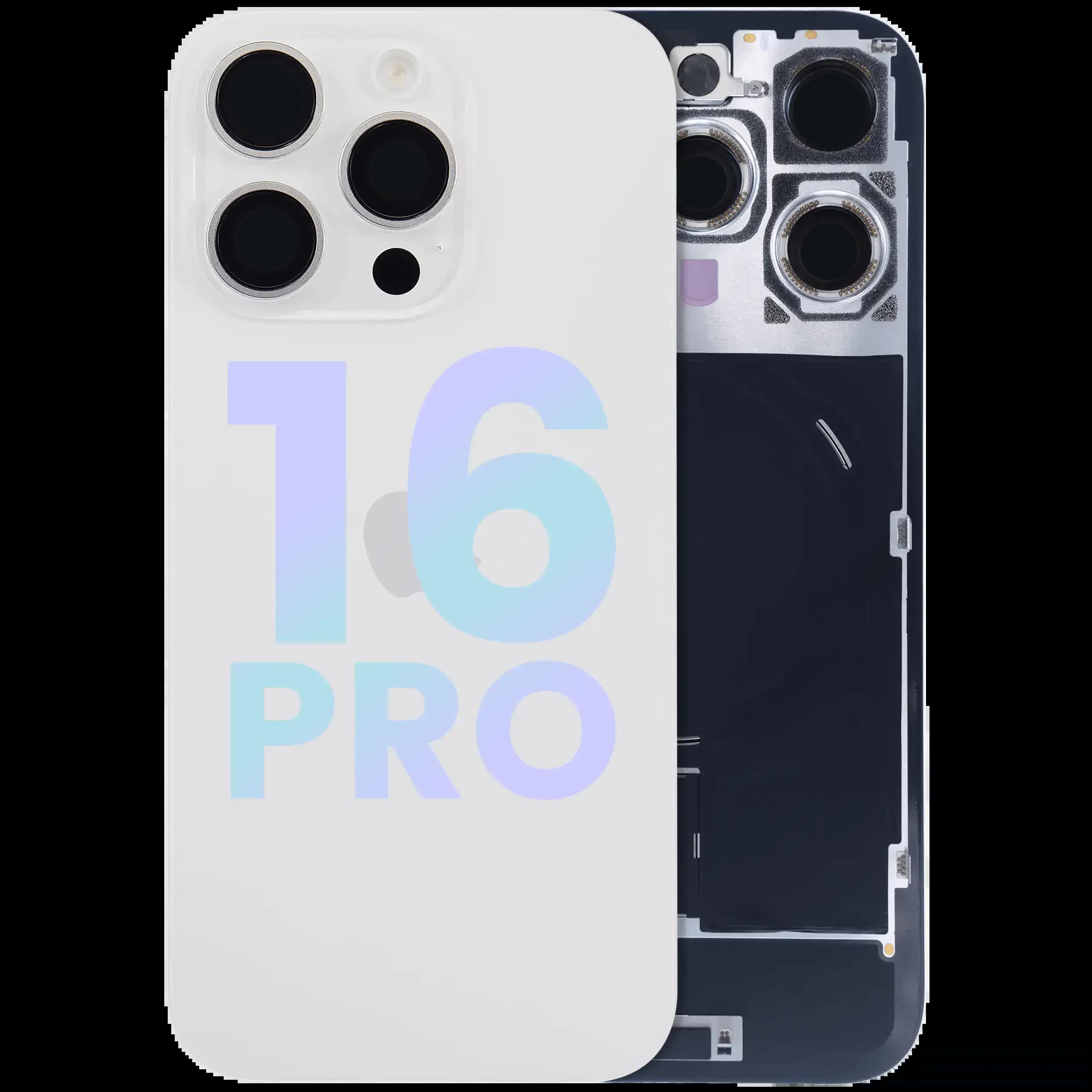 Rückglas mit MagSafe Magnet & NFC & Taschenlampen-Flexkabel für iPhone 16 Pro (Service Pack) (White Titanium)