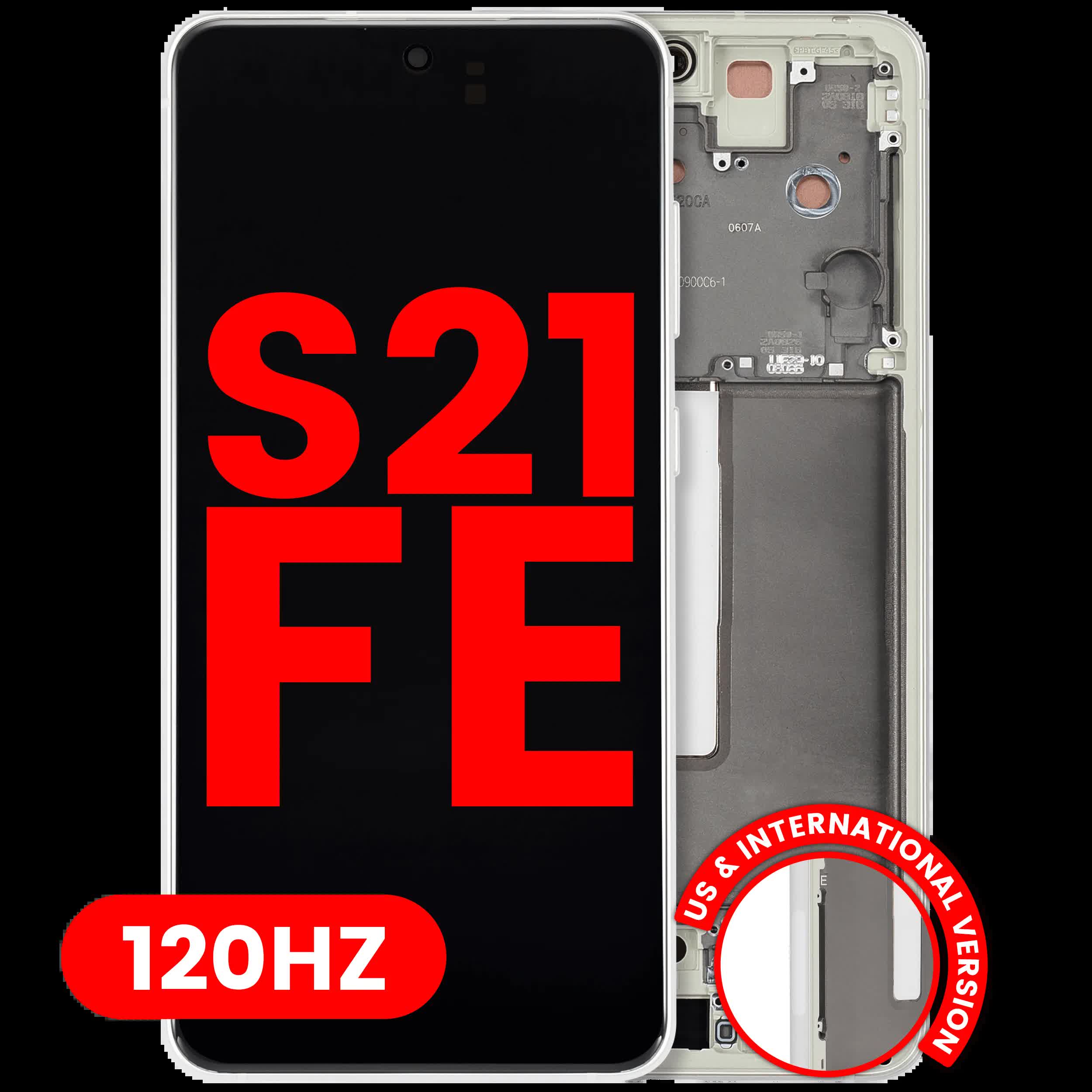OLED Display mit Rahmen für Samsung Galaxy S21 FE 5G (US & International Version) (Aftermarket Plus) (120Hz) (Olive Green)