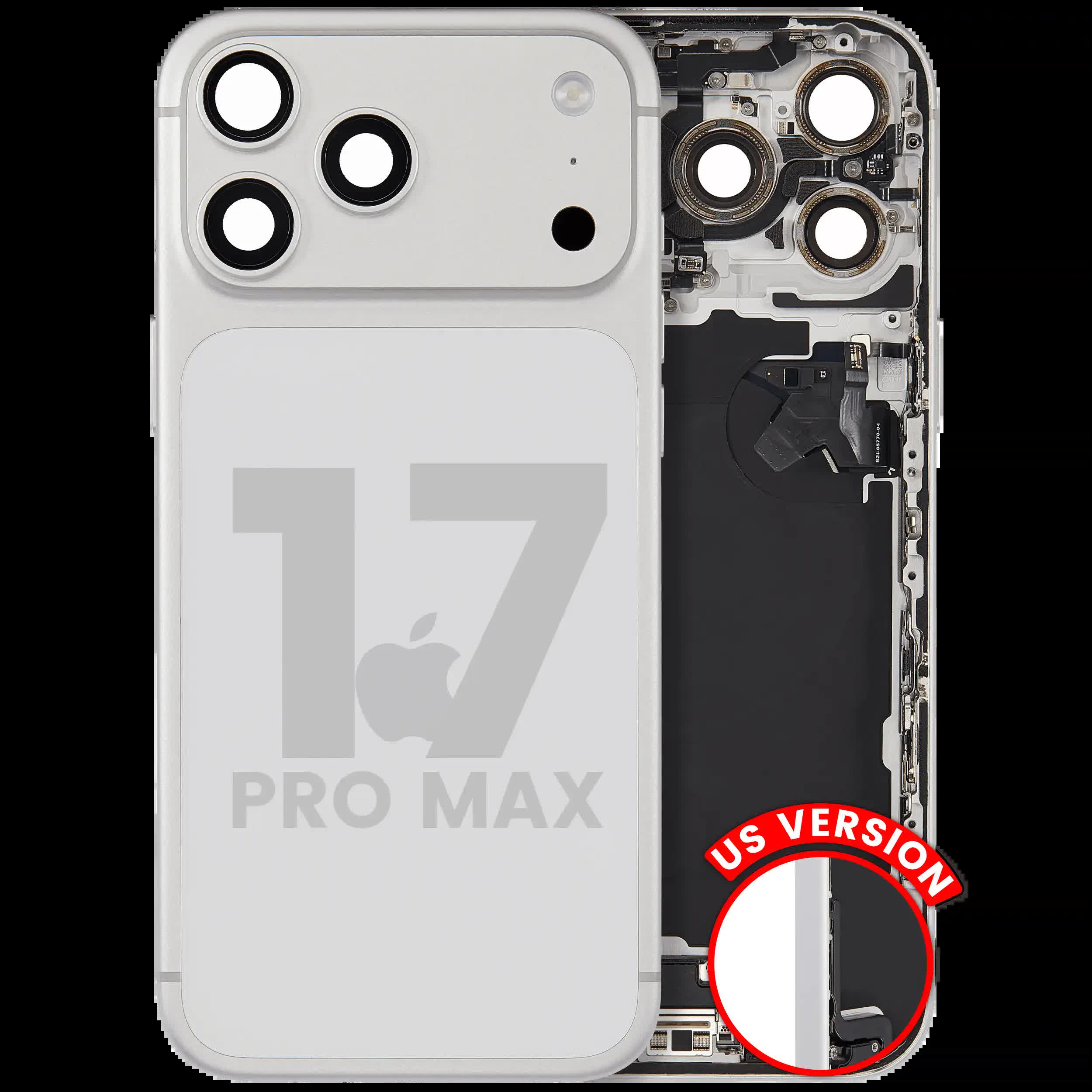 Rückgehäuse mit Ladebuchsen-Flex und Kleinteilen für iPhone 17 Pro Max (US-Version) (ausgebautes Originalteil: Grade C) (Silver (Silber))