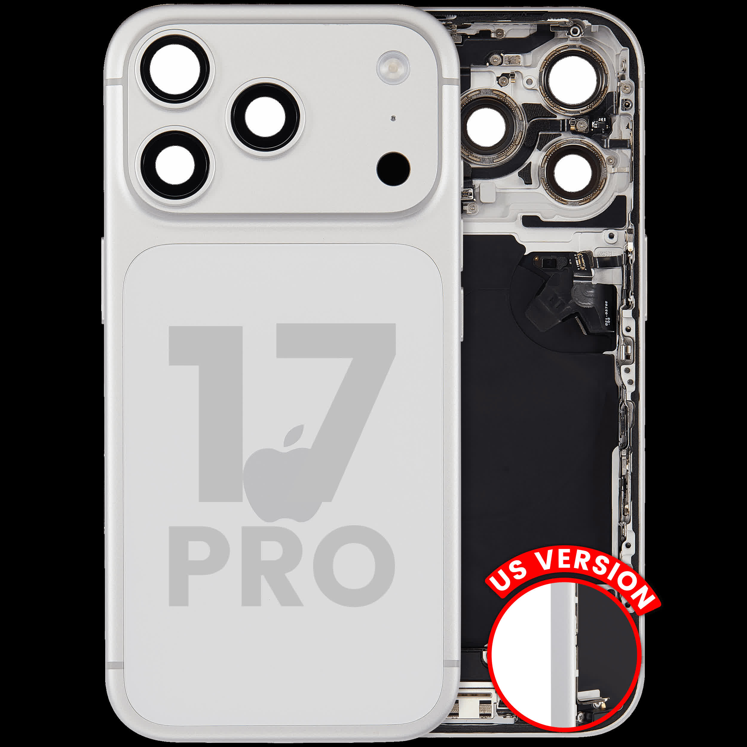 Rückgehäuse mit Ladebuchsen-Flex und Kleinteilen für iPhone 17 Pro (US-Version) (ausgebautes Originalteil: Grade B) (Silver (Silber))