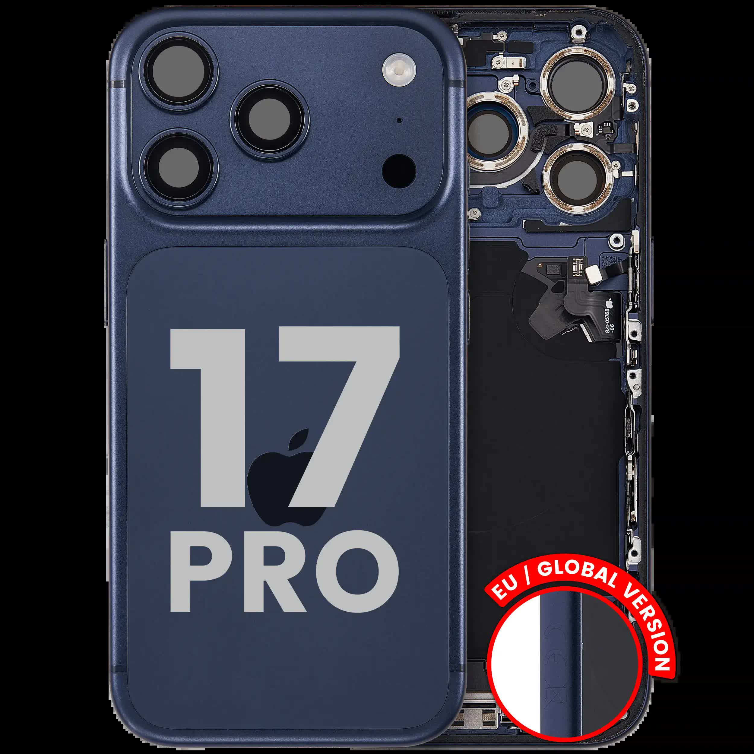 Rückgehäuse mit Ladebuchsen-Flex und Kleinteilen für iPhone 17 Pro (EU / globale Version) (ausgebautes Originalteil: Grade B) (Deep Blue)