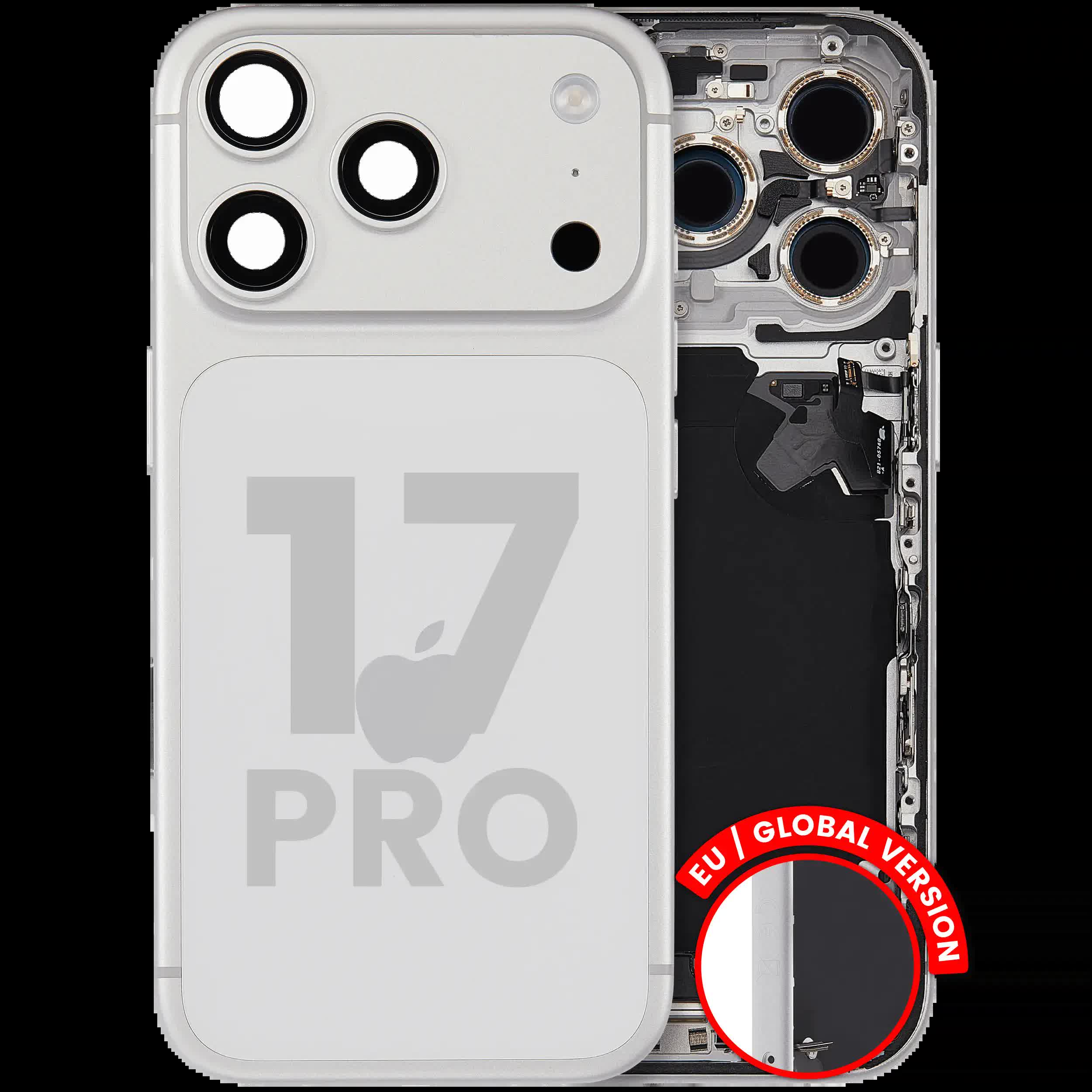 Rückgehäuse mit Ladebuchsen-Flex und Kleinteilen für iPhone 17 Pro (EU / globale Version) (ausgebautes Originalteil: Grade C) (Silver (Silber))