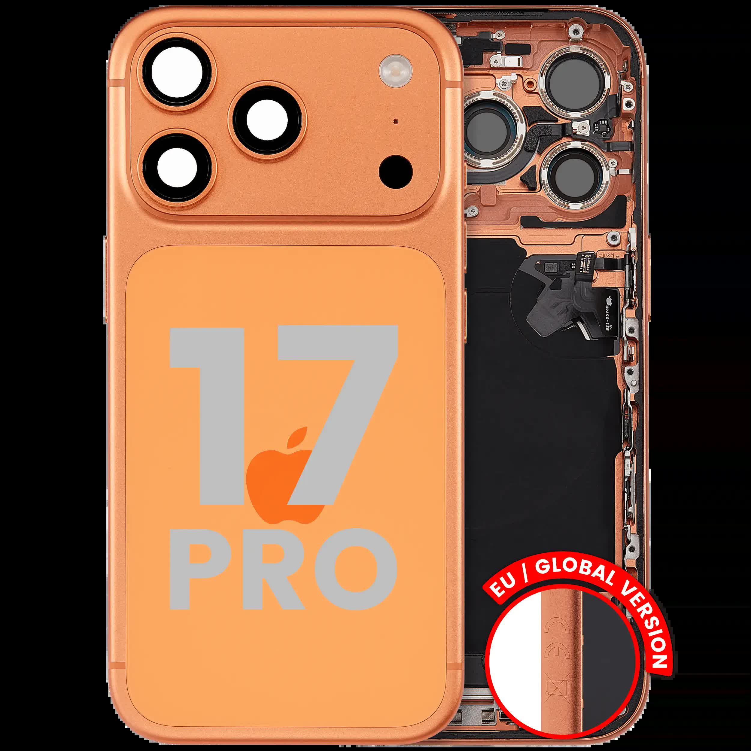 Rückgehäuse mit Ladebuchsen-Flex und Kleinteilen für iPhone 17 Pro (EU / globale Version) (ausgebautes Originalteil: Grade C) (Cosmic Orange)