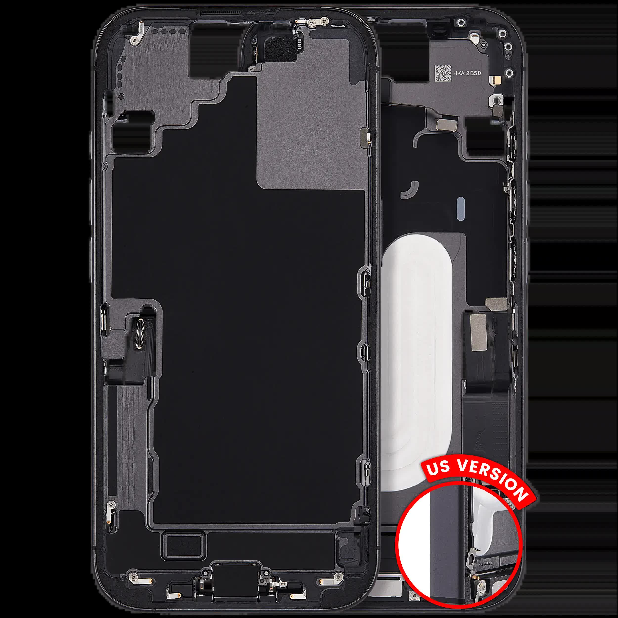Mittelrahmen mit Ladebuchsen-Flex und Kleinteilen für iPhone 17 (US-Version) (ausgebautes Originalteil: Grade B) (Black (Schwarz))