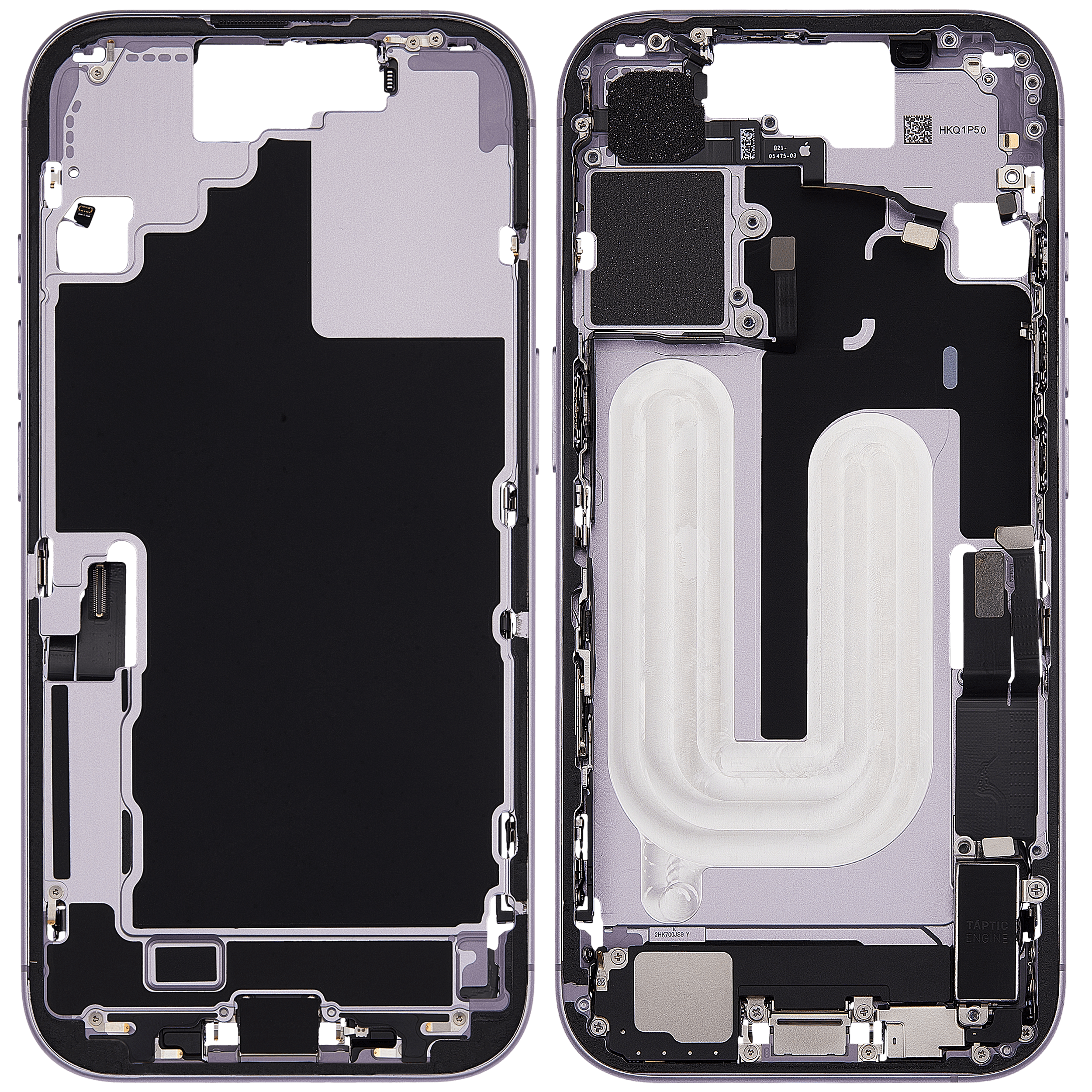 Mittelrahmen mit Ladebuchsen-Flex und Kleinteilen für iPhone 17 (US-Version) (ausgebautes Originalteil: Grade B) (Lavender) – Bild 2