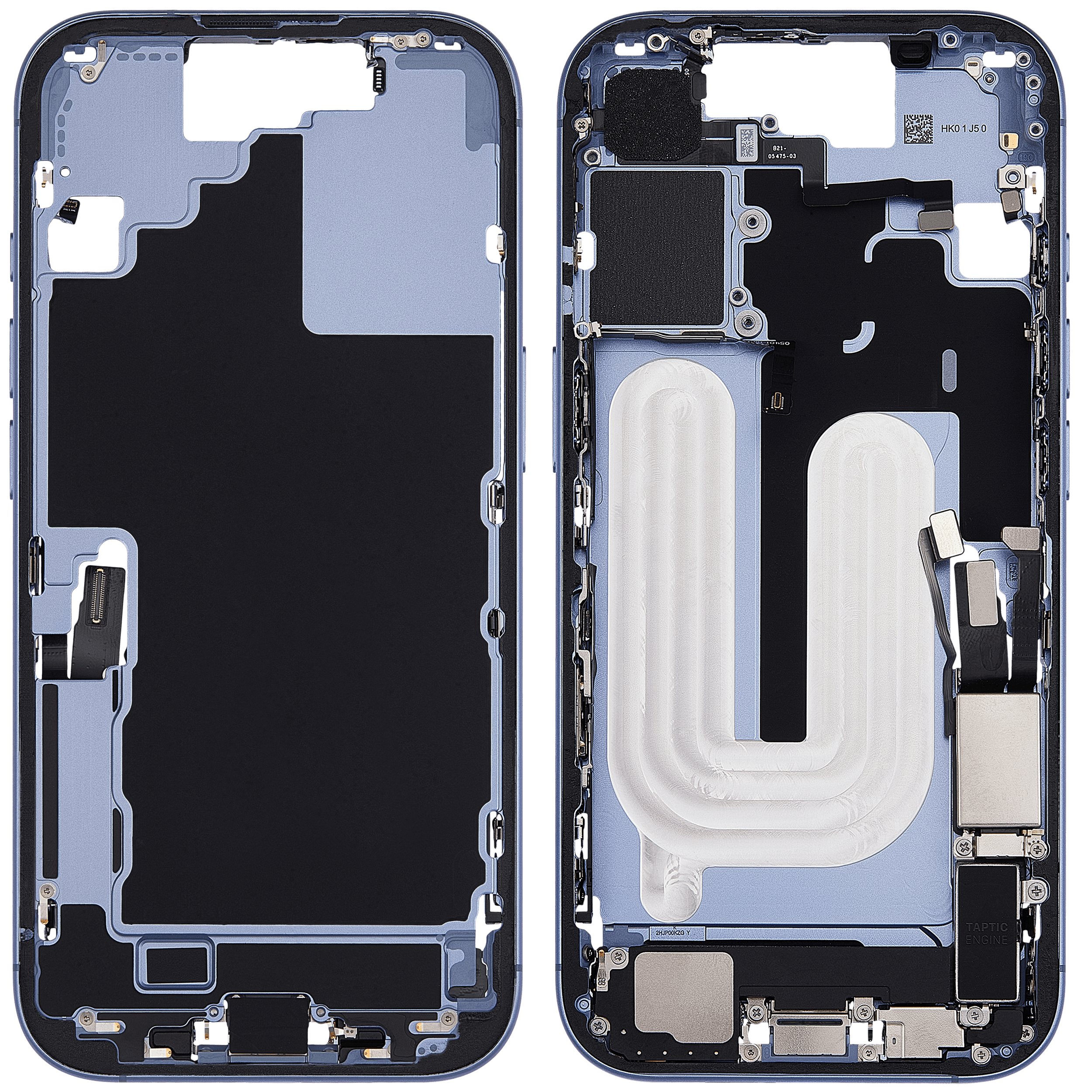 Mittelrahmen mit Ladebuchsen-Flex und Kleinteilen für iPhone 17 (US-Version) (ausgebautes Originalteil: Grade C) (Mist Blue) – Bild 2
