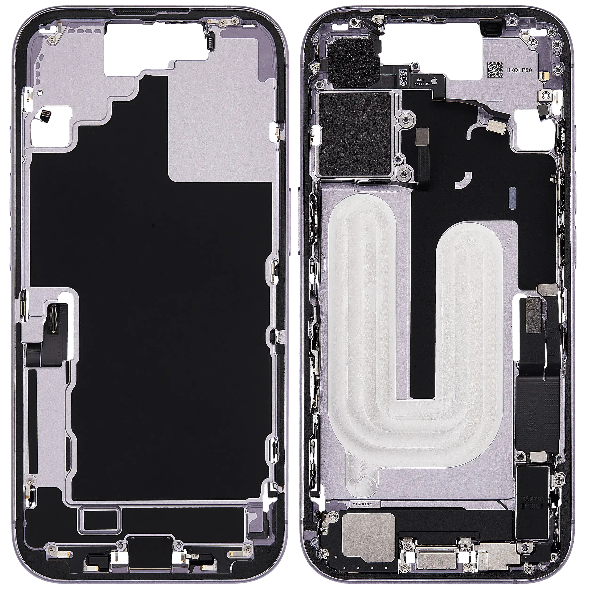 Mittelrahmen mit Ladebuchsen-Flex und Kleinteilen für iPhone 17 (US-Version) (ausgebautes Originalteil: Grade C) (Lavender) – Bild 2