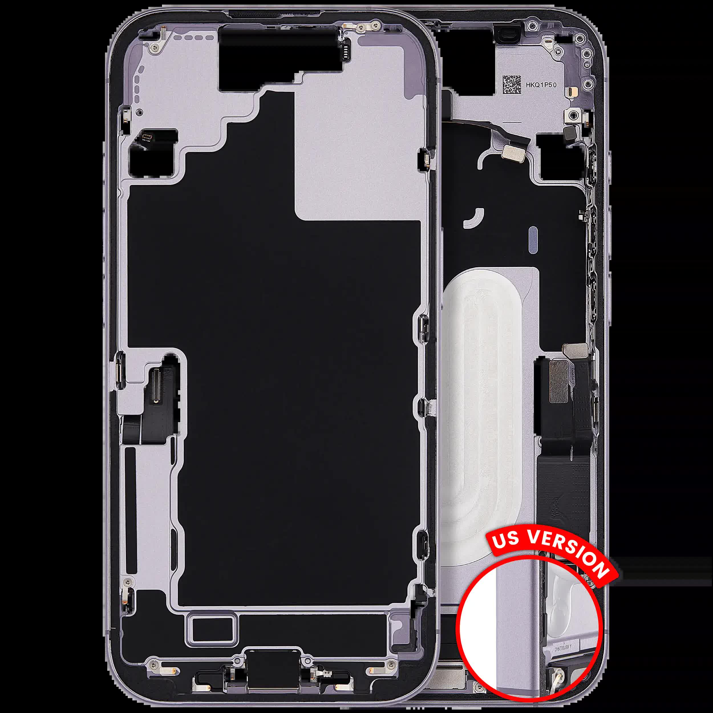 Mittelrahmen mit Ladebuchsen-Flex und Kleinteilen für iPhone 17 (US-Version) (ausgebautes Originalteil: Grade C) (Lavender)