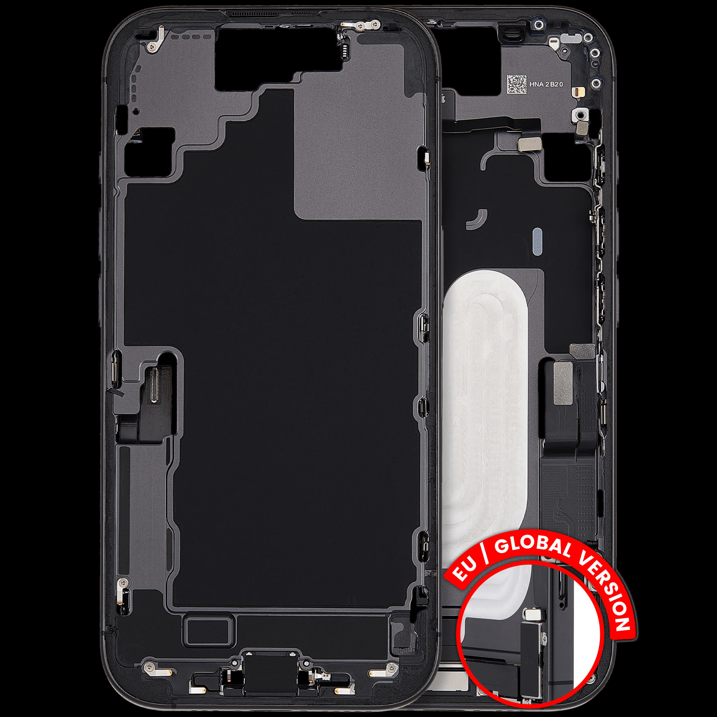 Mittelrahmen mit Ladebuchsen-Flex und Kleinteilen für iPhone 17 (EU / globale Version) (ausgebautes Originalteil: Grade B) (Black (Schwarz))