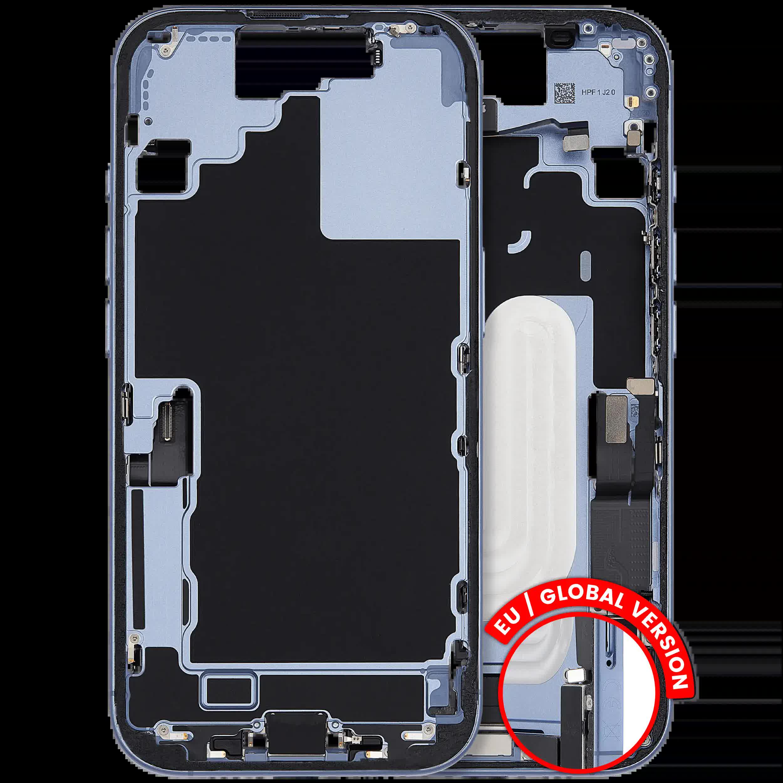 Mittelrahmen mit Ladebuchsen-Flex und Kleinteilen für iPhone 17 (EU / globale Version) (ausgebautes Originalteil: Grade B) (Mist Blue)