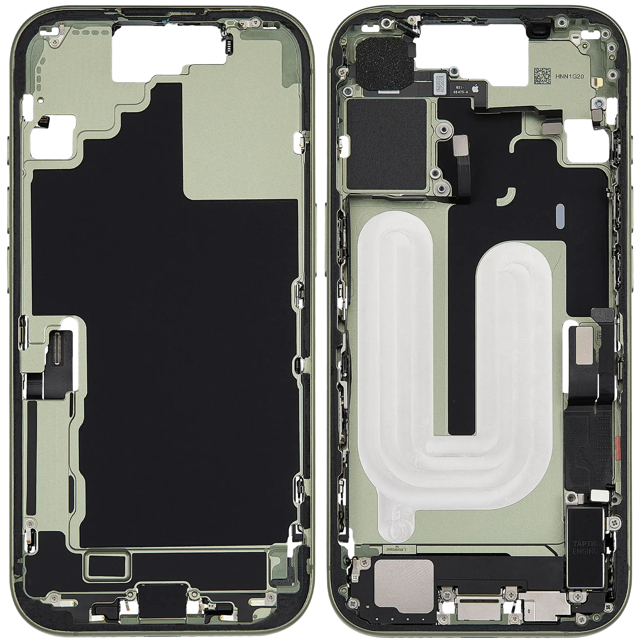 Mittelrahmen mit Ladebuchsen-Flex und Kleinteilen für iPhone 17 (EU / globale Version) (ausgebautes Originalteil: Grade B) (Sage) – Bild 2