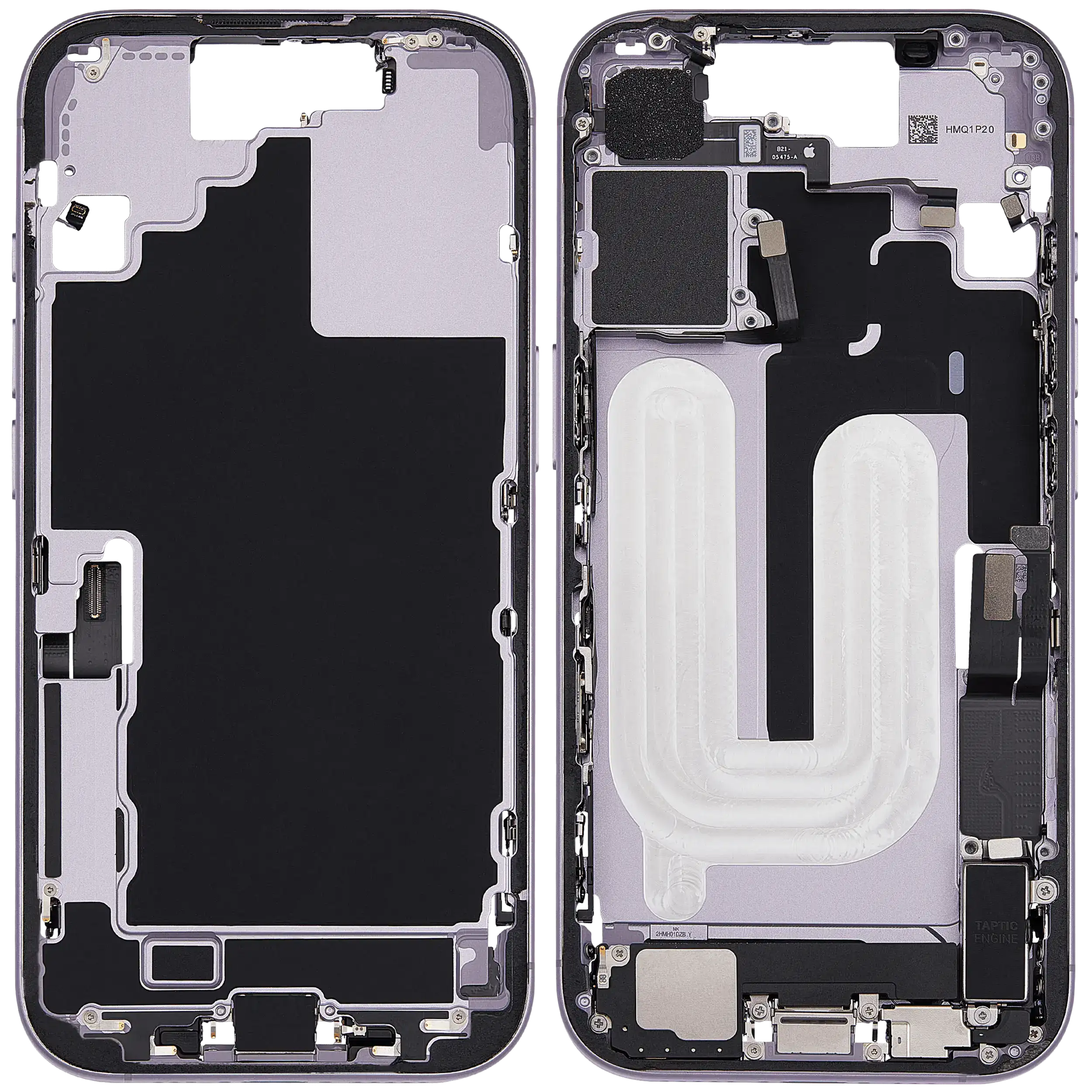 Mittelrahmen mit Ladebuchsen-Flex und Kleinteilen für iPhone 17 (EU / globale Version) (ausgebautes Originalteil: Grade B) (Lavender) – Bild 2