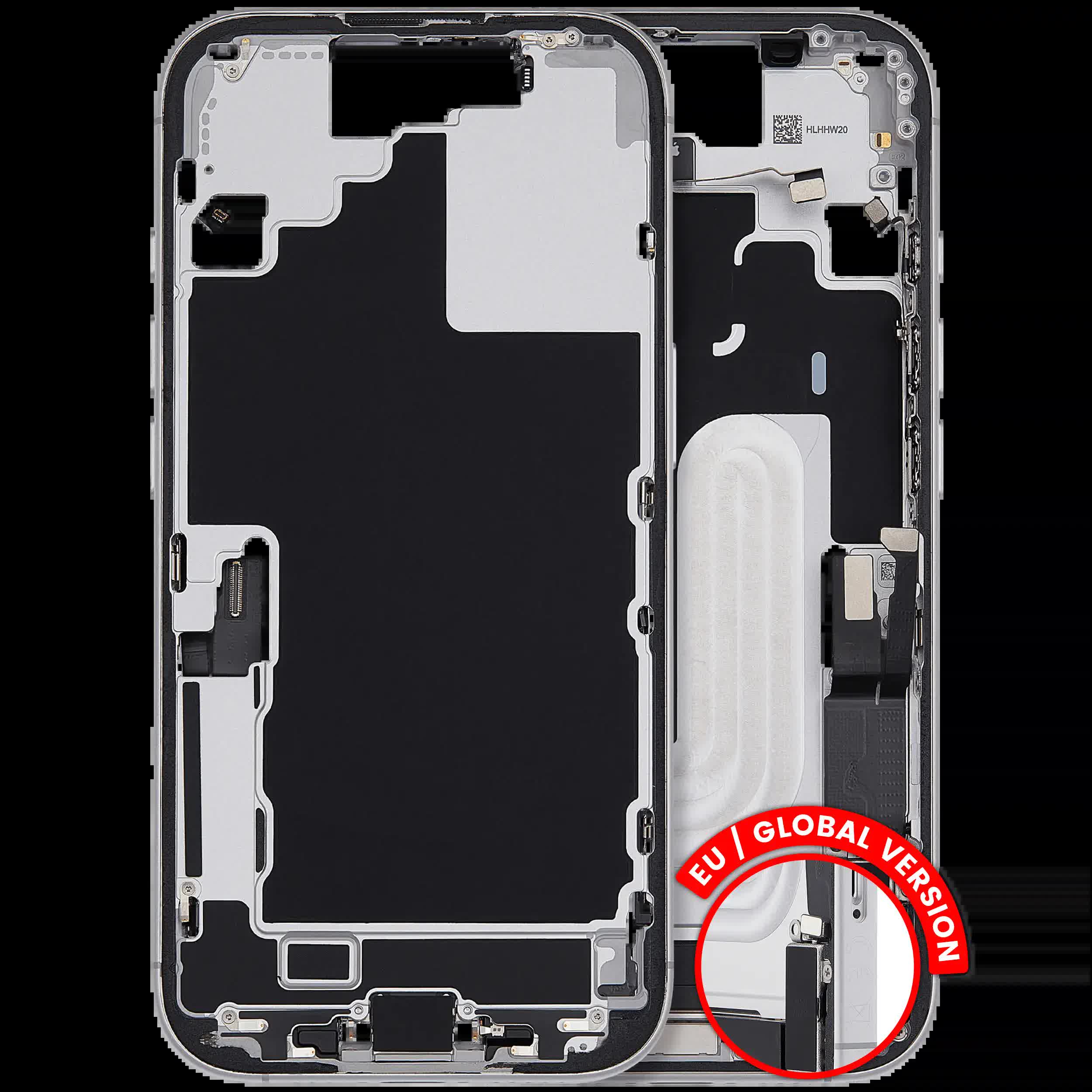 Mittelrahmen mit Ladebuchsen-Flex und Kleinteilen für iPhone 17 (EU / globale Version) (ausgebautes Originalteil: Grade C) (White (Weiß))