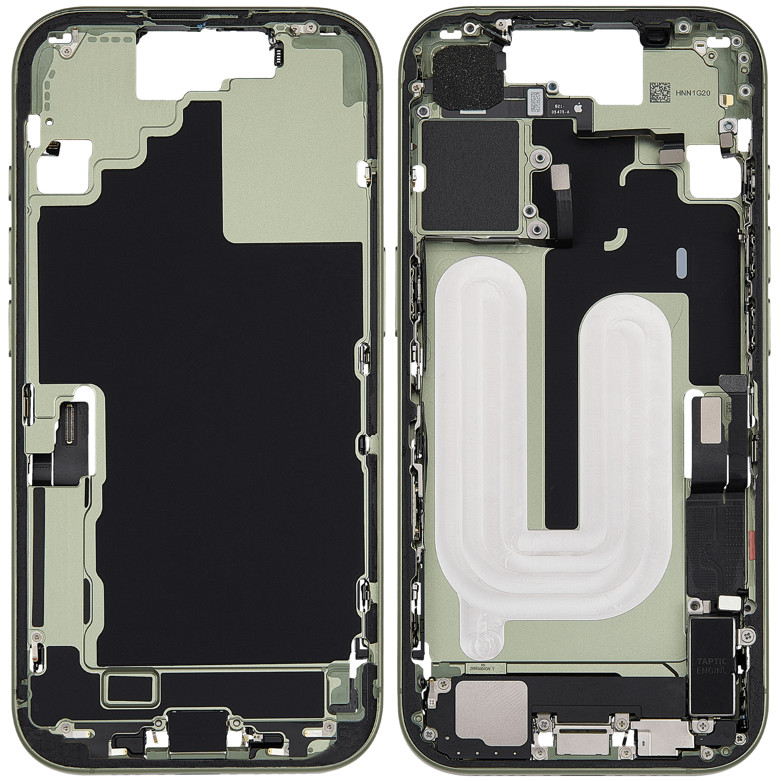 Mittelrahmen mit Ladebuchsen-Flex und Kleinteilen für iPhone 17 (EU / globale Version) (ausgebautes Originalteil: Grade C) (Sage) – Bild 2