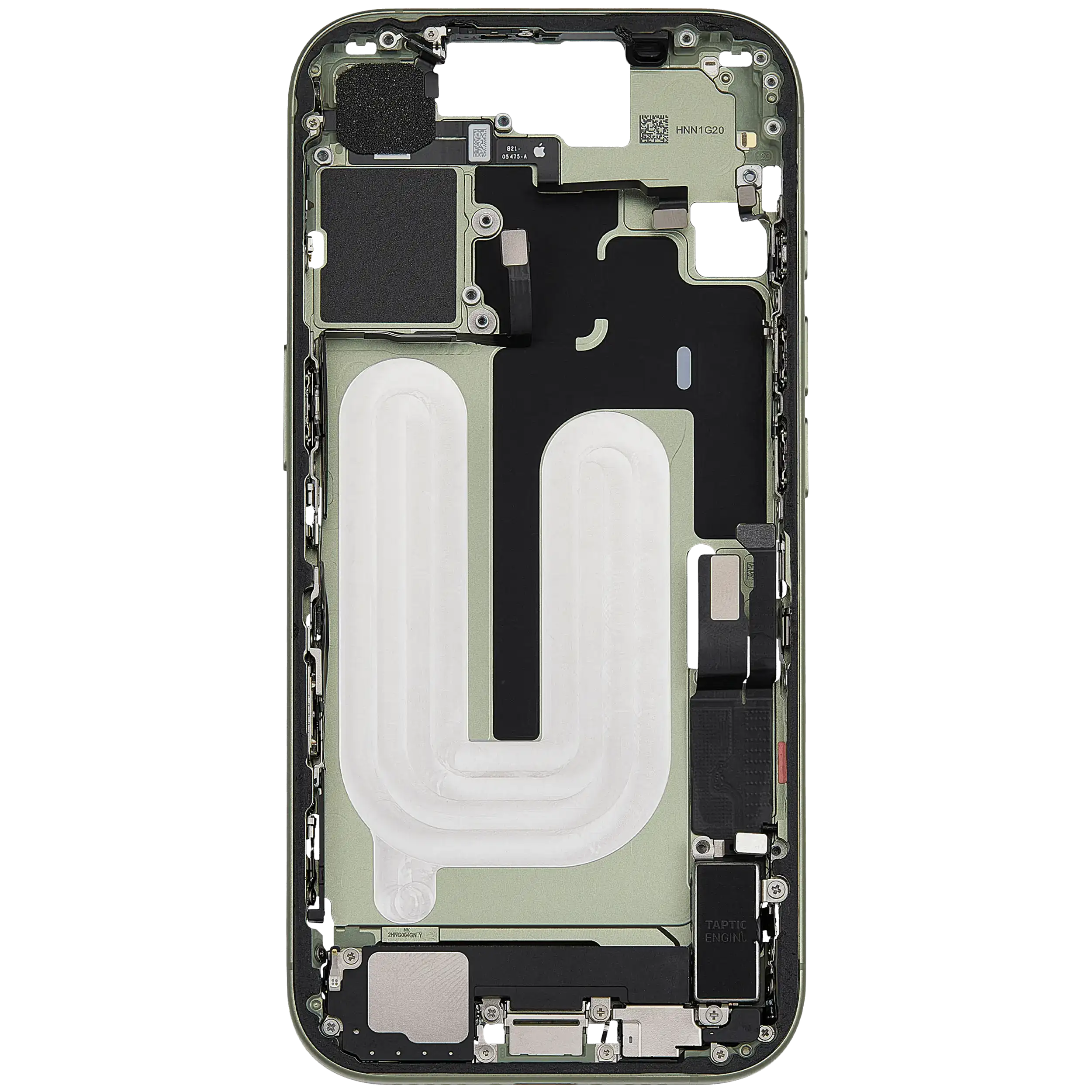Mittelrahmen mit Ladebuchsen-Flex und Kleinteilen für iPhone 17 (EU / globale Version) (ausgebautes Originalteil: Grade C) (Sage) – Bild 4