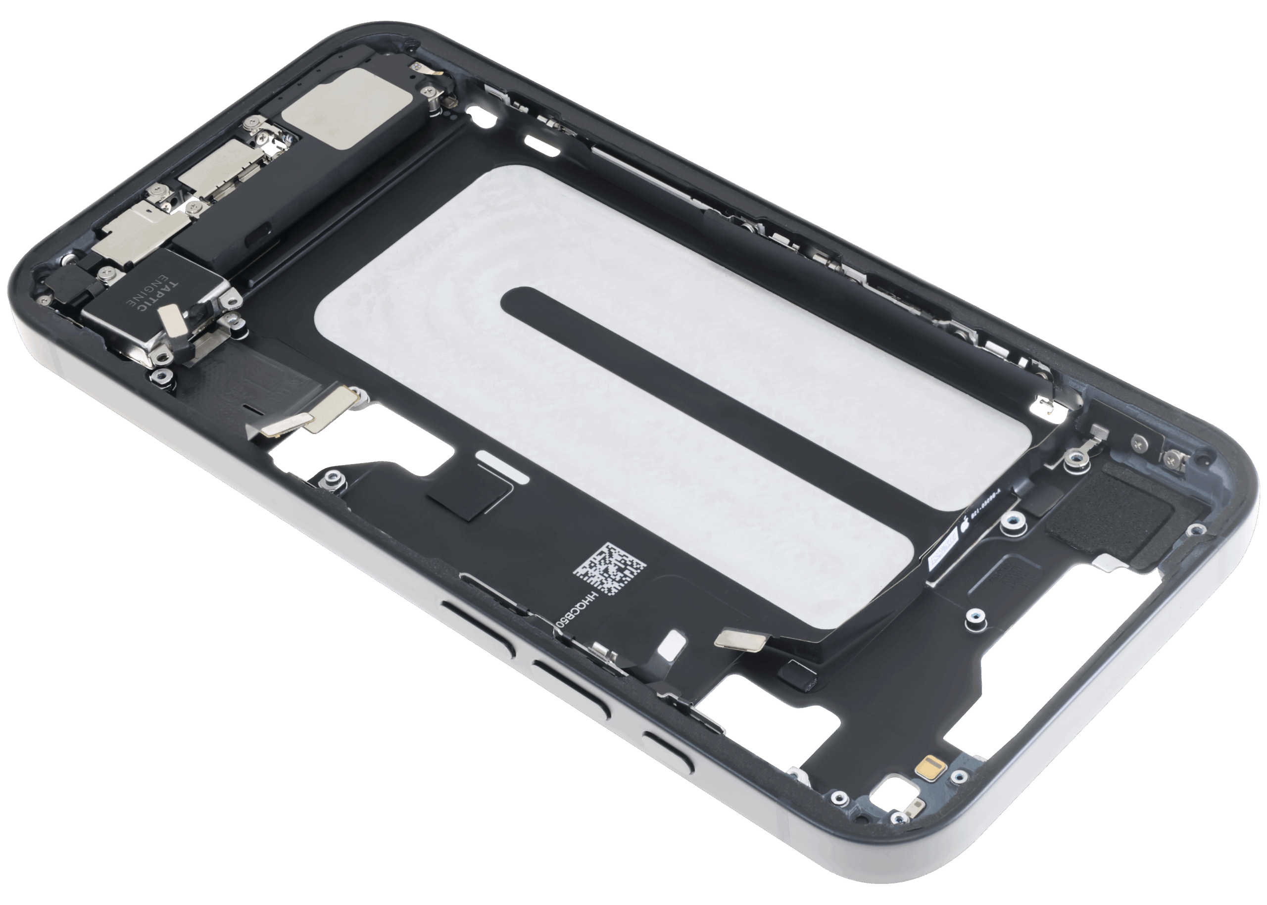 Mittelrahmen mit Ladebuchsen-Flex und Kleinteilen für iPhone 16e / 17e (US-Version) (ausgebautes Originalteil: Grade C) (Black (Schwarz)) – Bild 2
